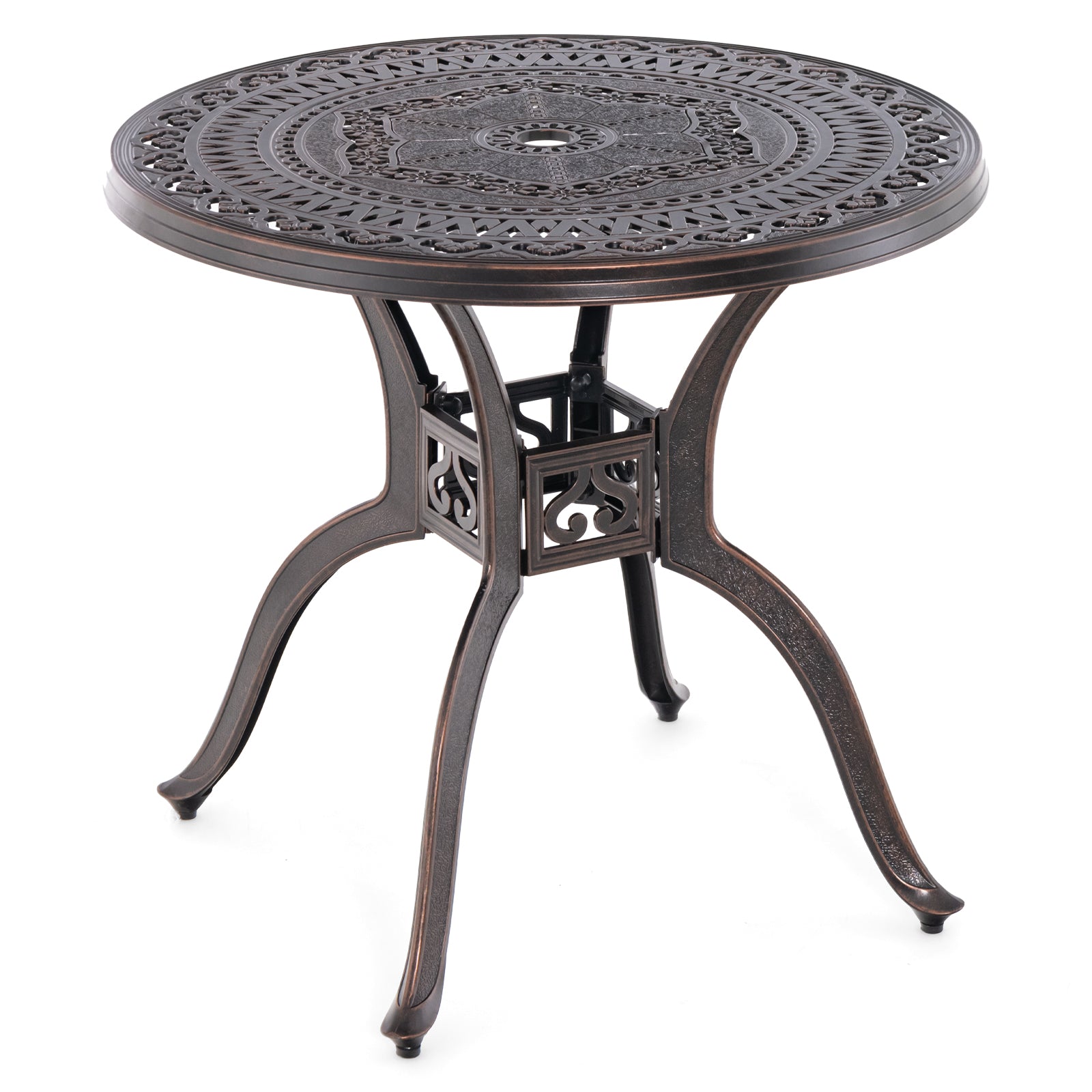 31.5 Inch Cast Aluminum Table Patio Round Dining Table with Umbrella Hole