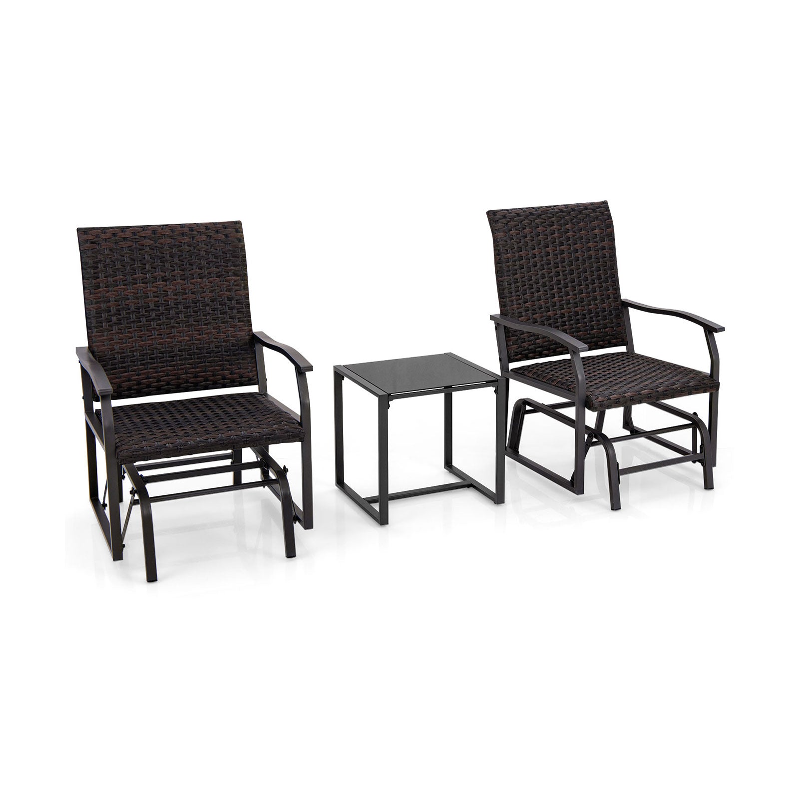 3 Piece Patio Gliding Set with Tempered Glass Coffee Table All Weather