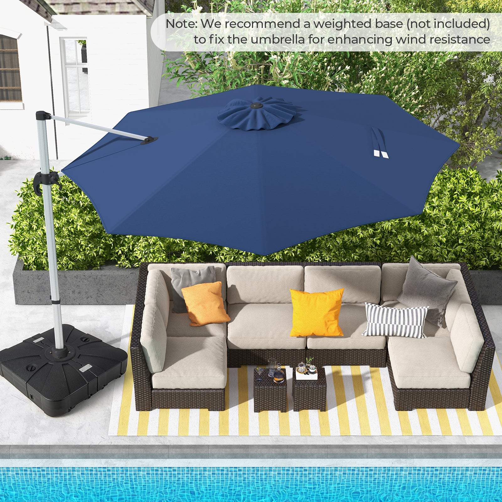 11 FT Outdoor Patio Umbrella with Rotation and Adjustable Tilt-Navy