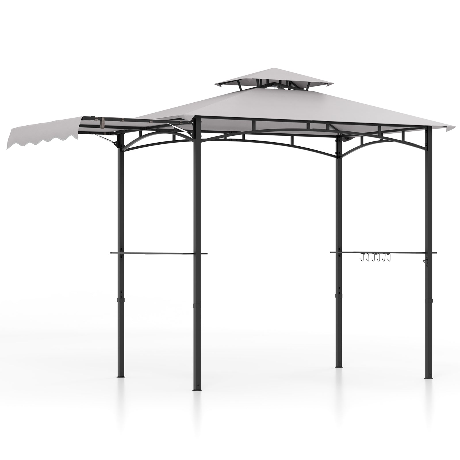 10.5 x 5 FT Grill Gazebo with Side Awning and Double-Tiered Top-Gray