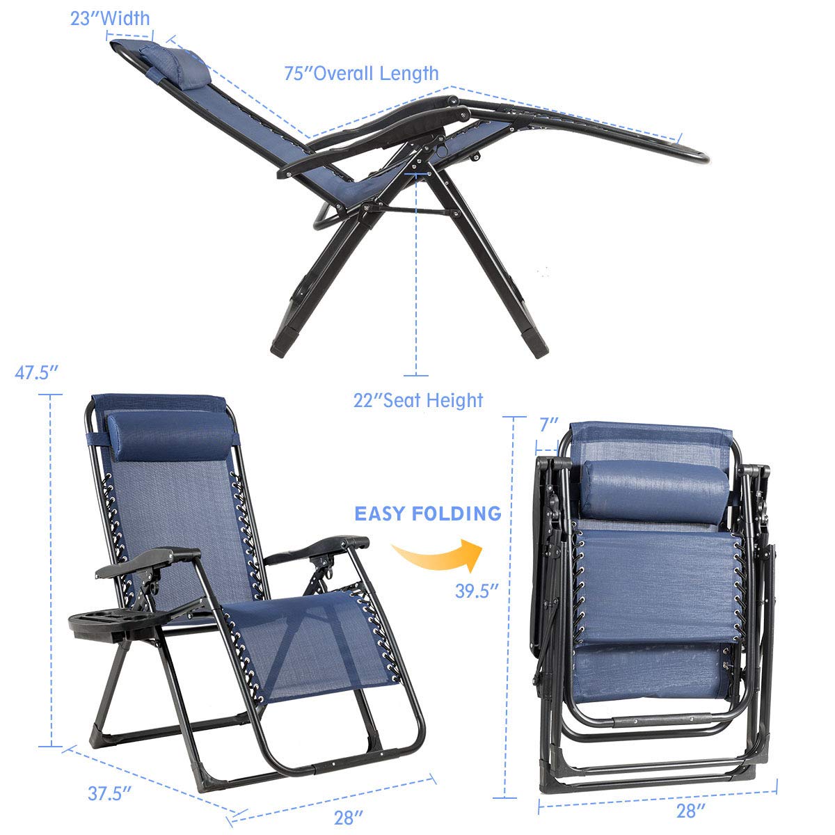 SUGIFT Oversize Lounge Chair with Cup Holder of Heavy Duty for outdoor