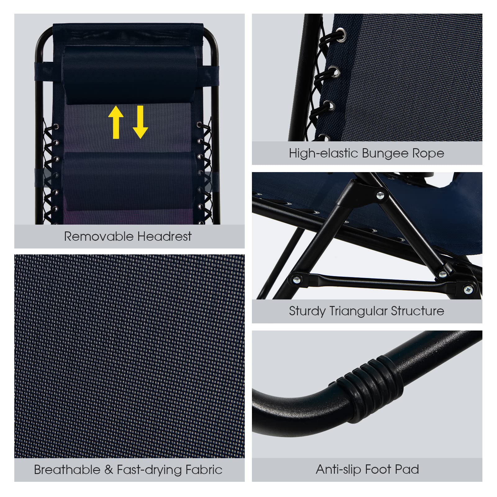 SUGIFT 2 Pieces Folding Lounge Chair with Zero Gravity