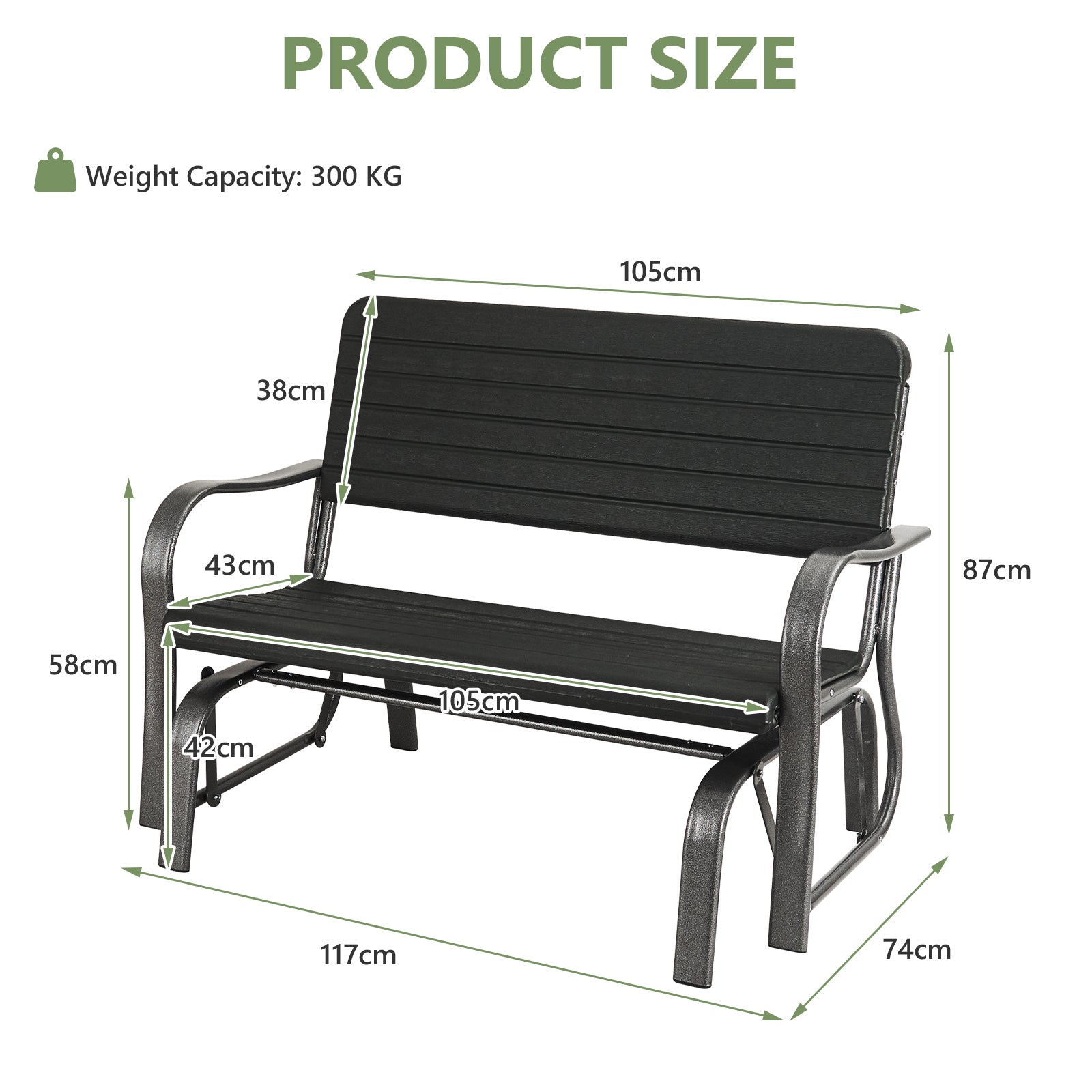 SUGIFT Outdoor Patio Steel Swing Bench Loveseat