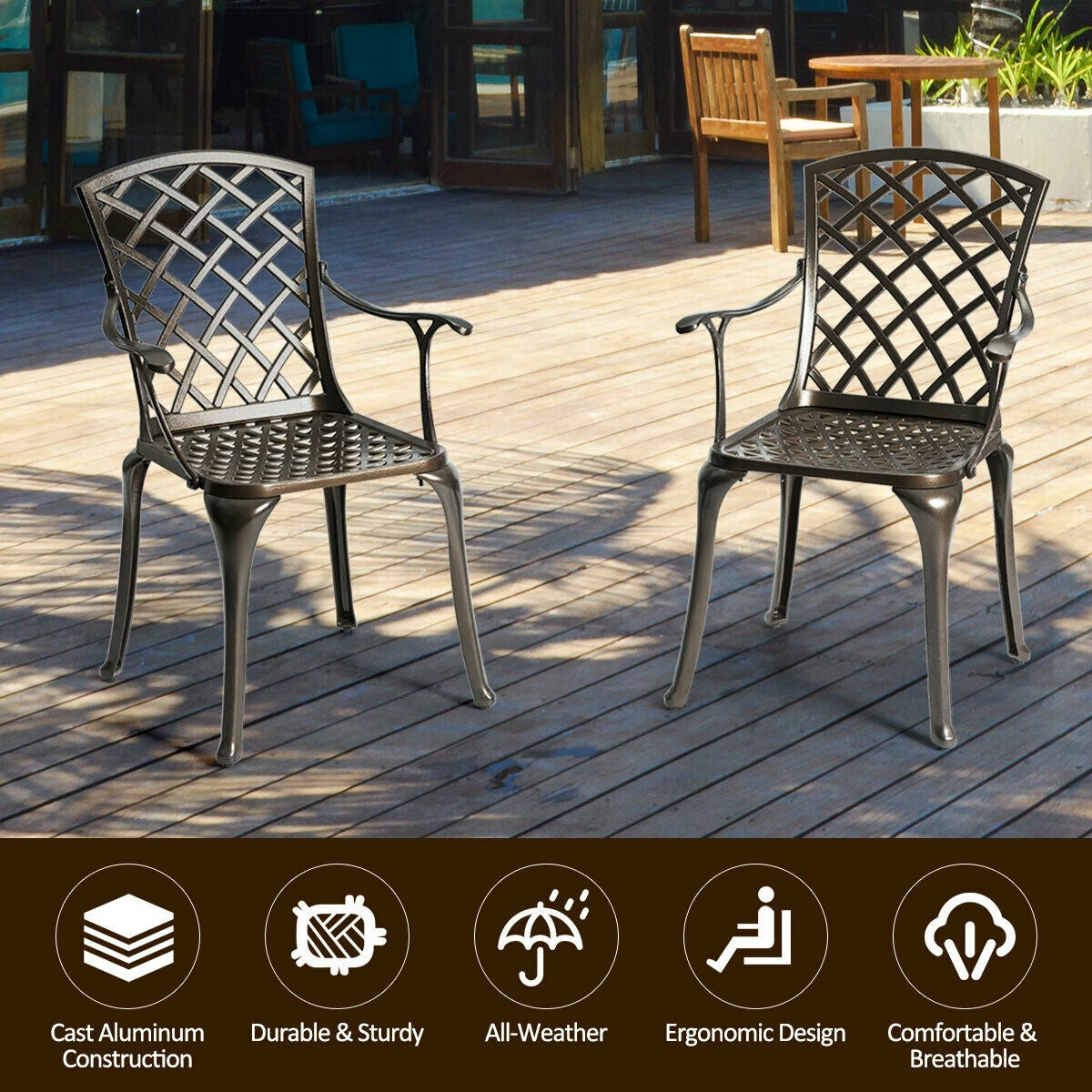 SUGIFT Outdoor Aluminum Dining Set of 2 Patio Bistro Chairs