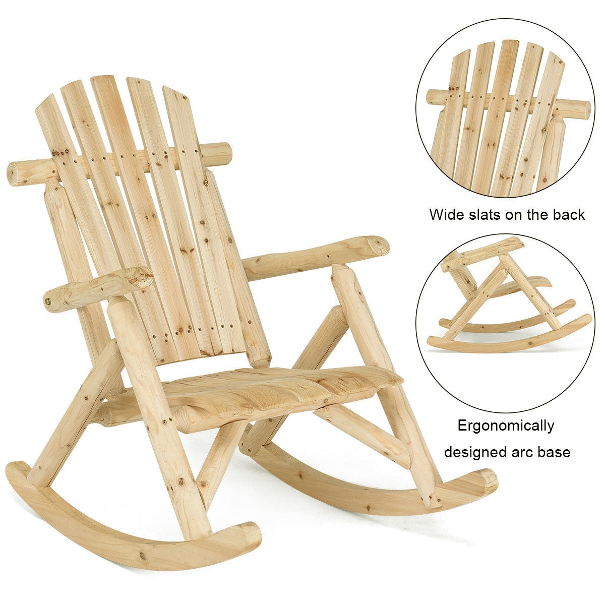 SUGIFT Wood Single Porch Rocker Lounge Patio Rocking Chair