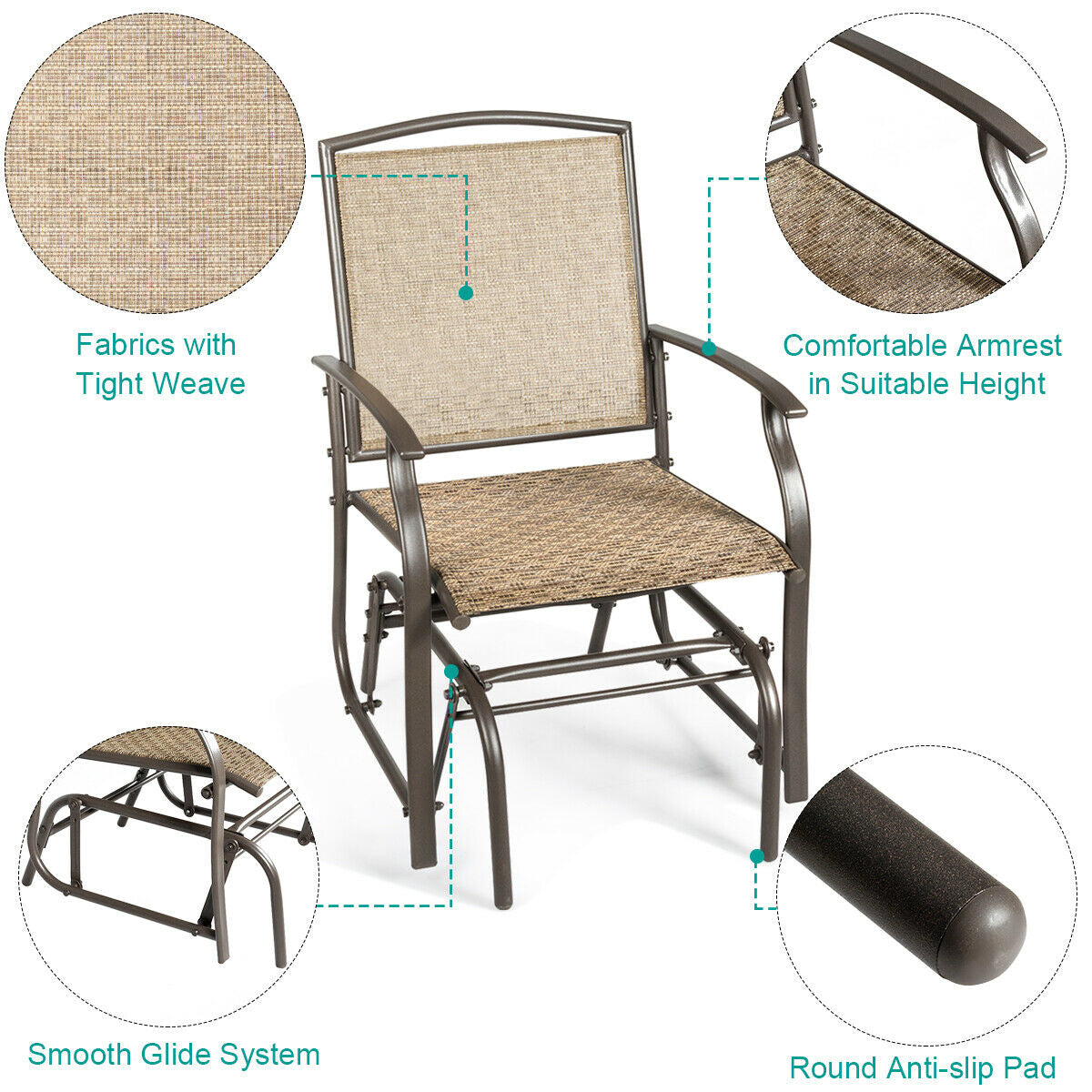 SUGIFT Steel Frame Garden Swing Single Glider Chair Rocking Seating