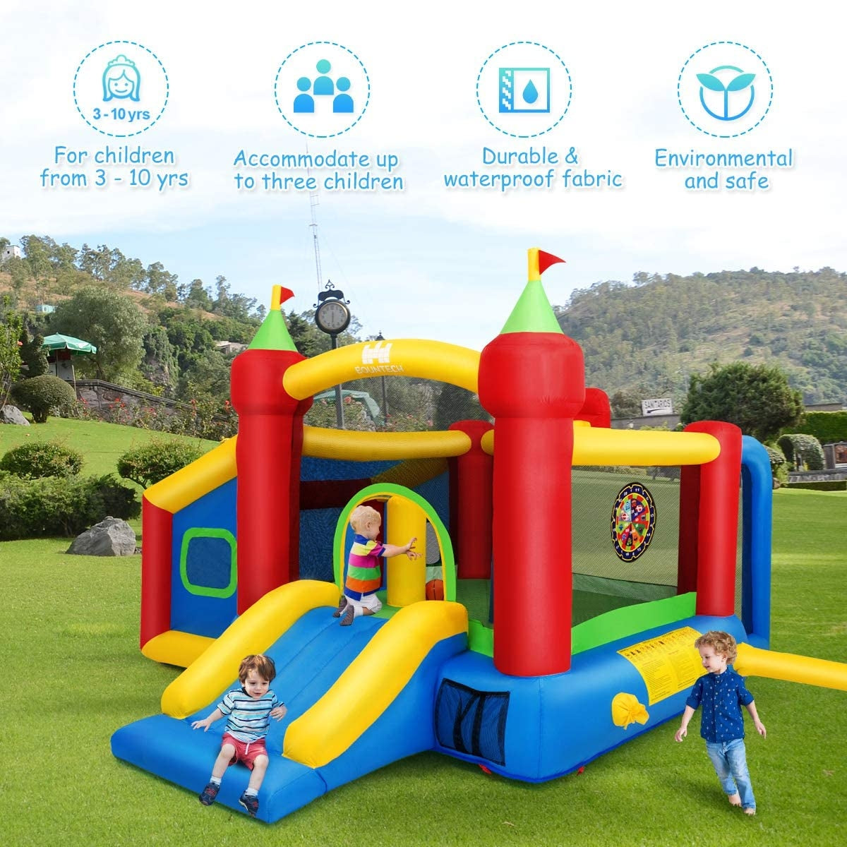 SUGIFT 7-in-1 Kids Inflatable Bounce House with Ocean Balls and 480W Blower