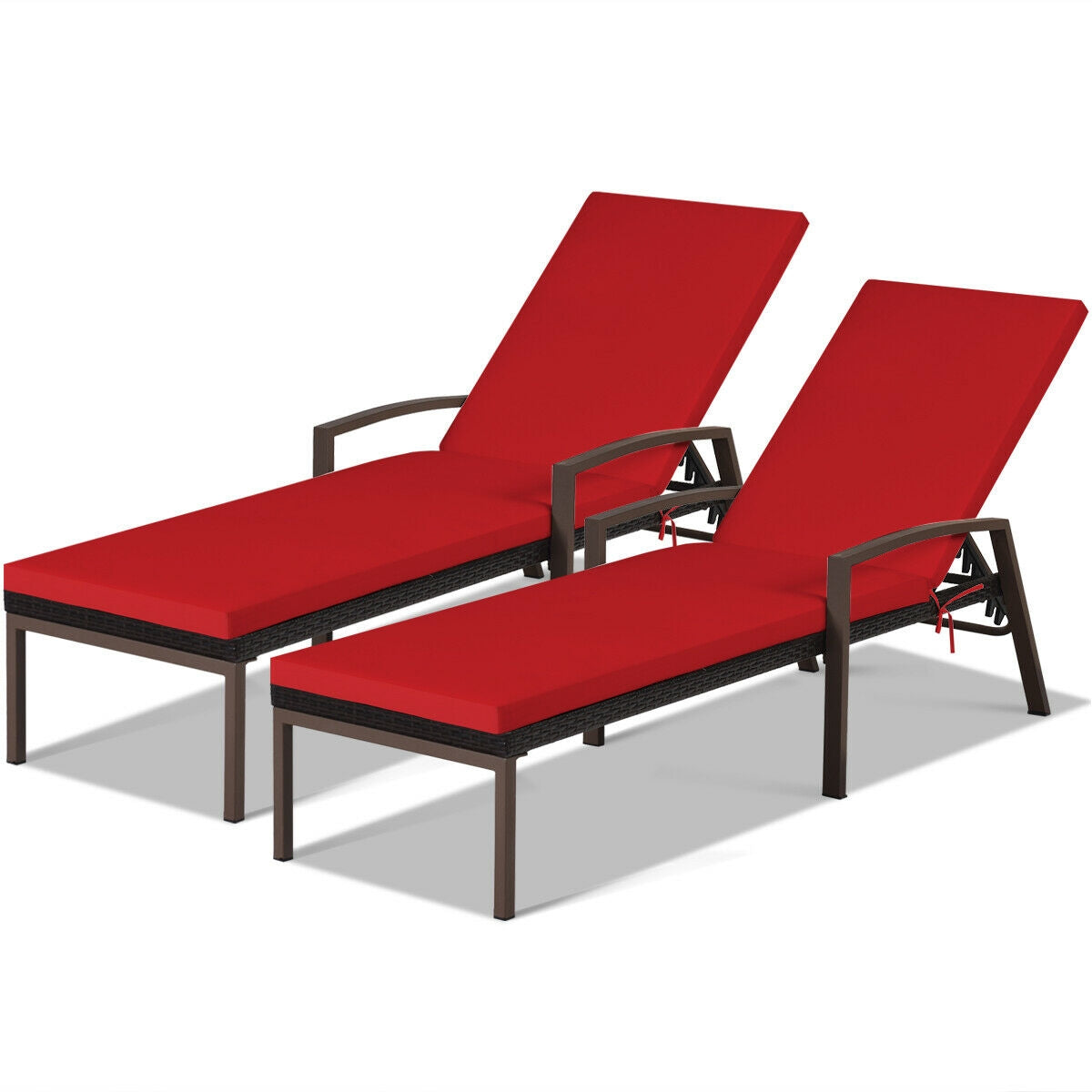SUGIFT 2 Pieces Patio Rattan Reclining Chaise Lounge Chair with Cushion and Armrest
