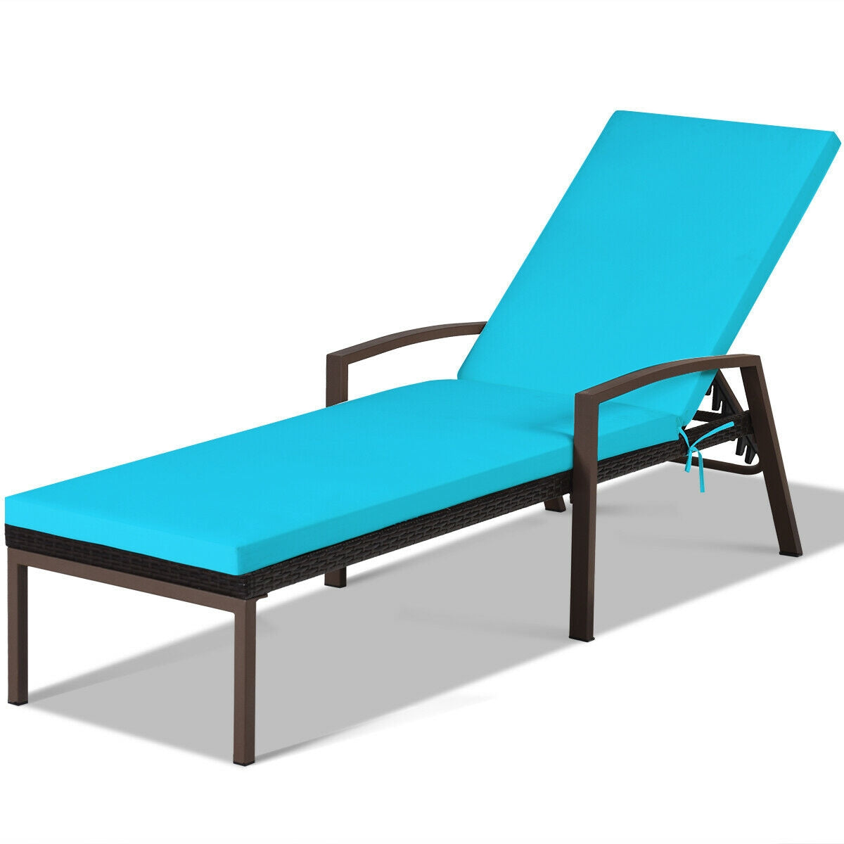SUGIFT 2 Pieces Patio Rattan Reclining Chaise Lounge Chair with Cushion and Armrest