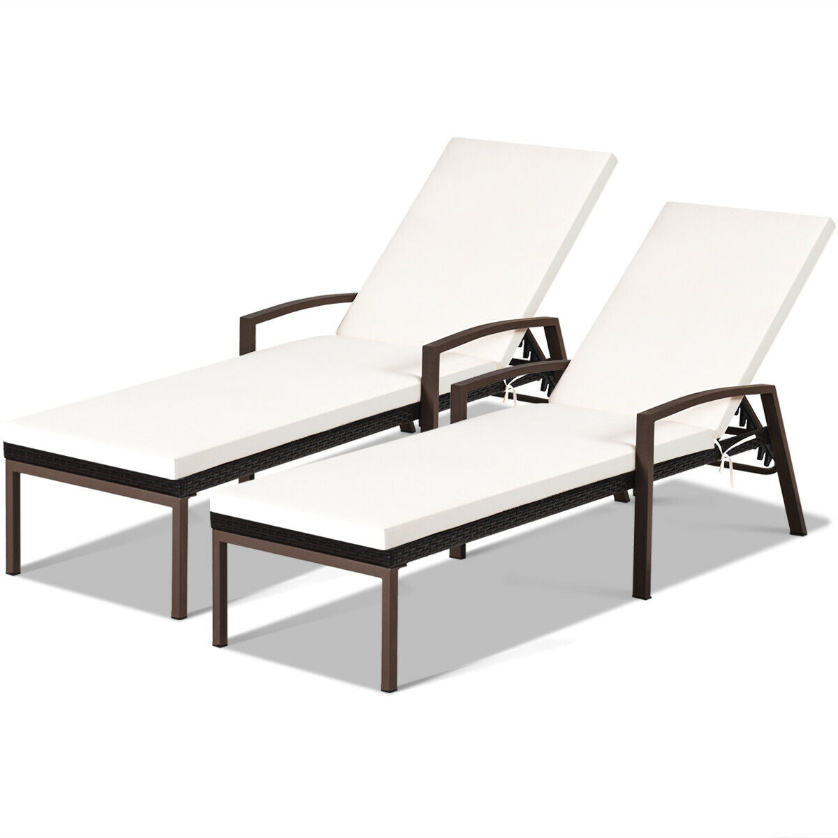 SUGIFT 2 Pieces Patio Rattan Reclining Chaise Lounge Chair with Cushion and Armrest