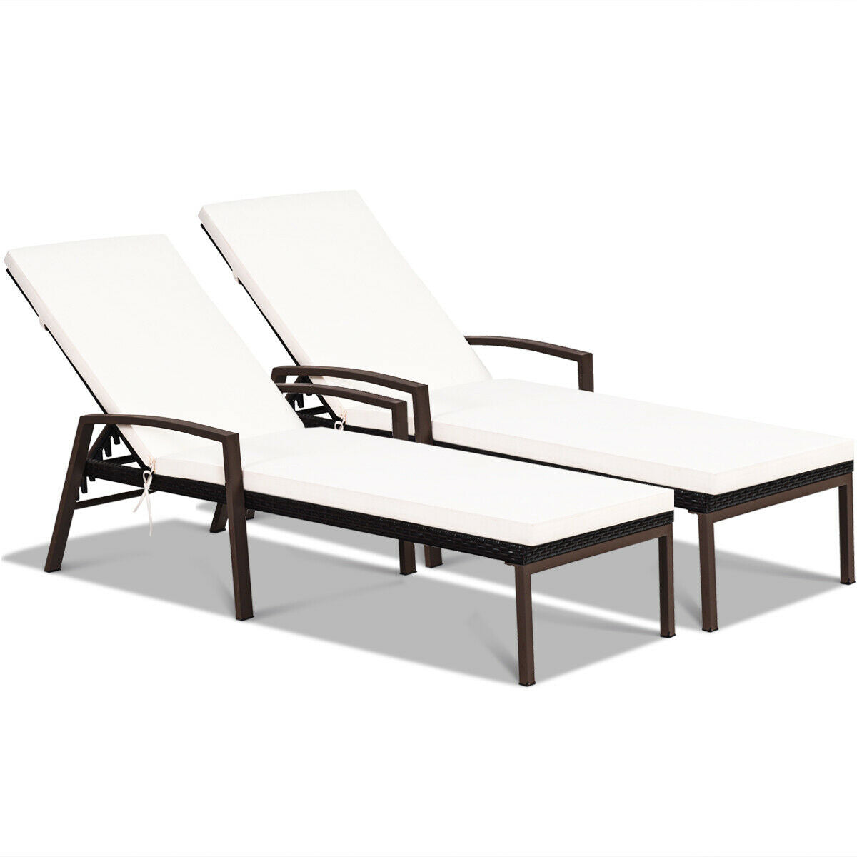 SUGIFT 2 Pieces Patio Rattan Reclining Chaise Lounge Chair with Cushion and Armrest