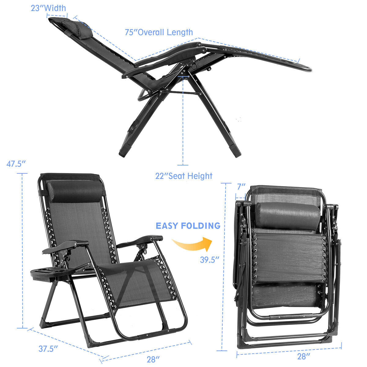 SUGIFT Oversize Lounge Chair with Cup Holder of Heavy Duty for outdoor