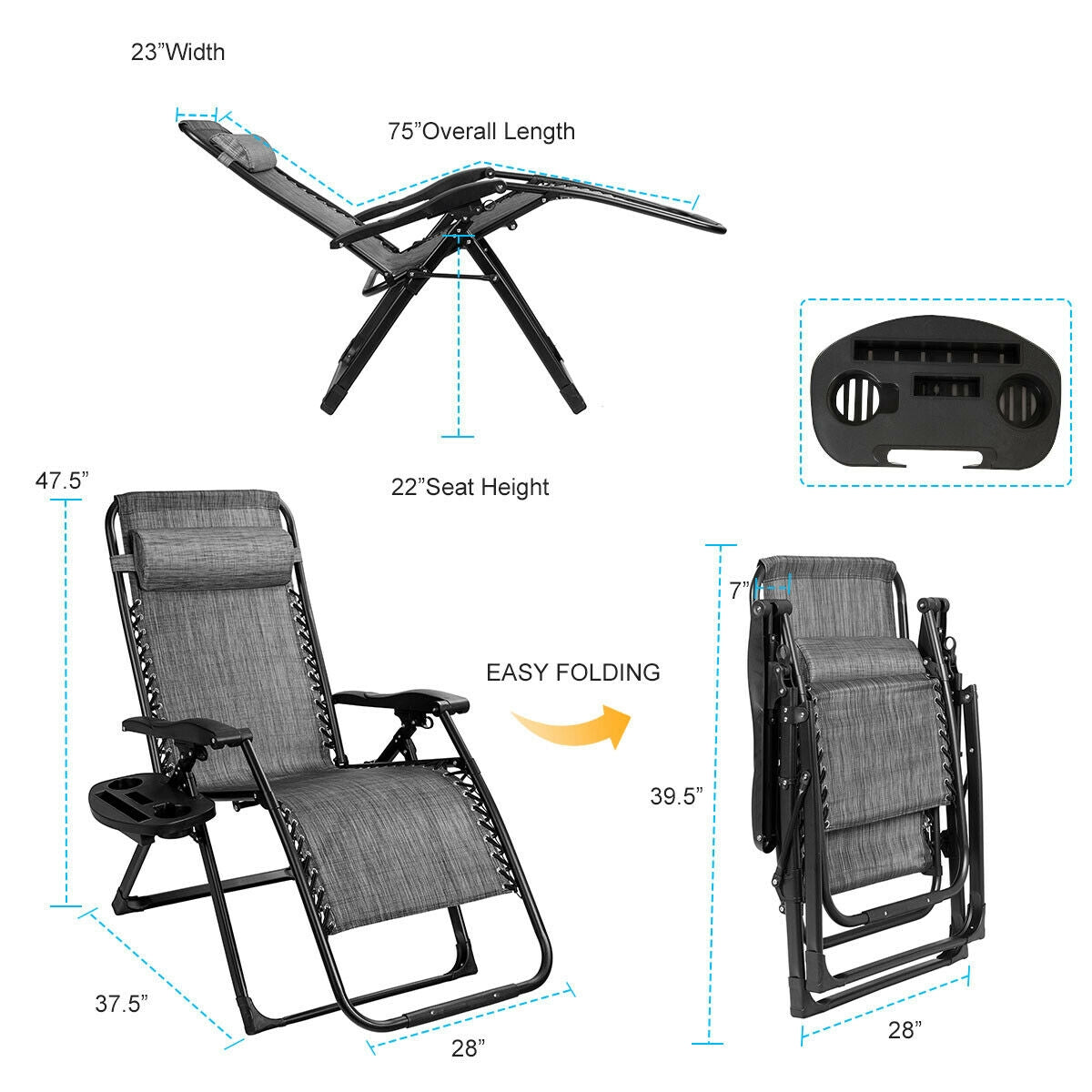 SUGIFT Oversize Lounge Chair with Cup Holder of Heavy Duty for outdoor
