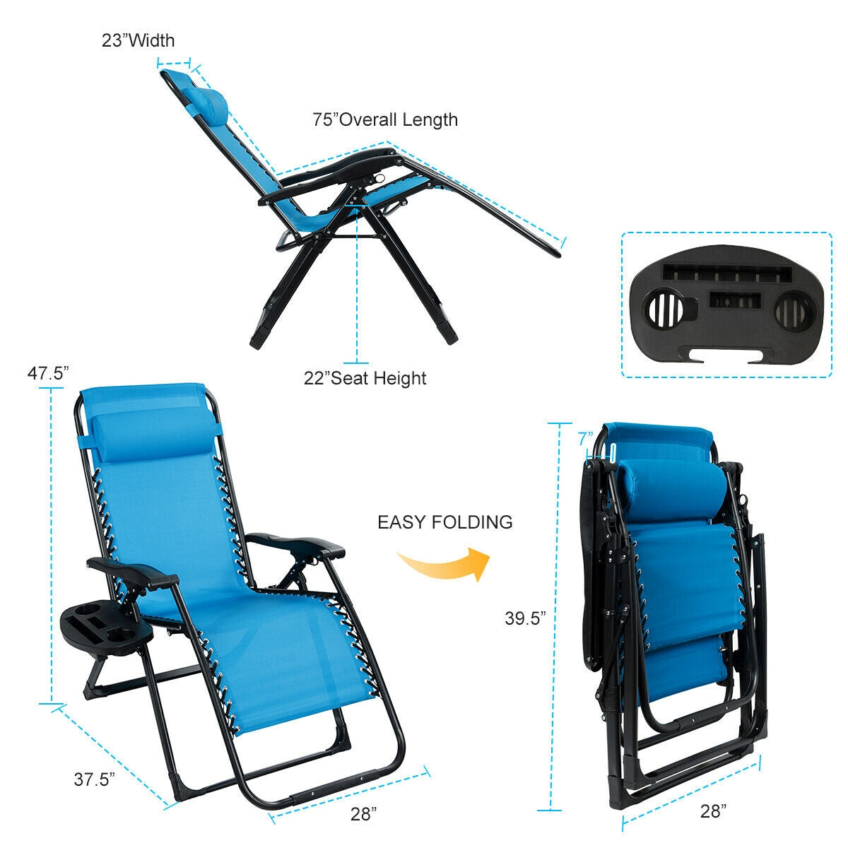 SUGIFT Oversize Lounge Chair with Cup Holder of Heavy Duty for outdoor