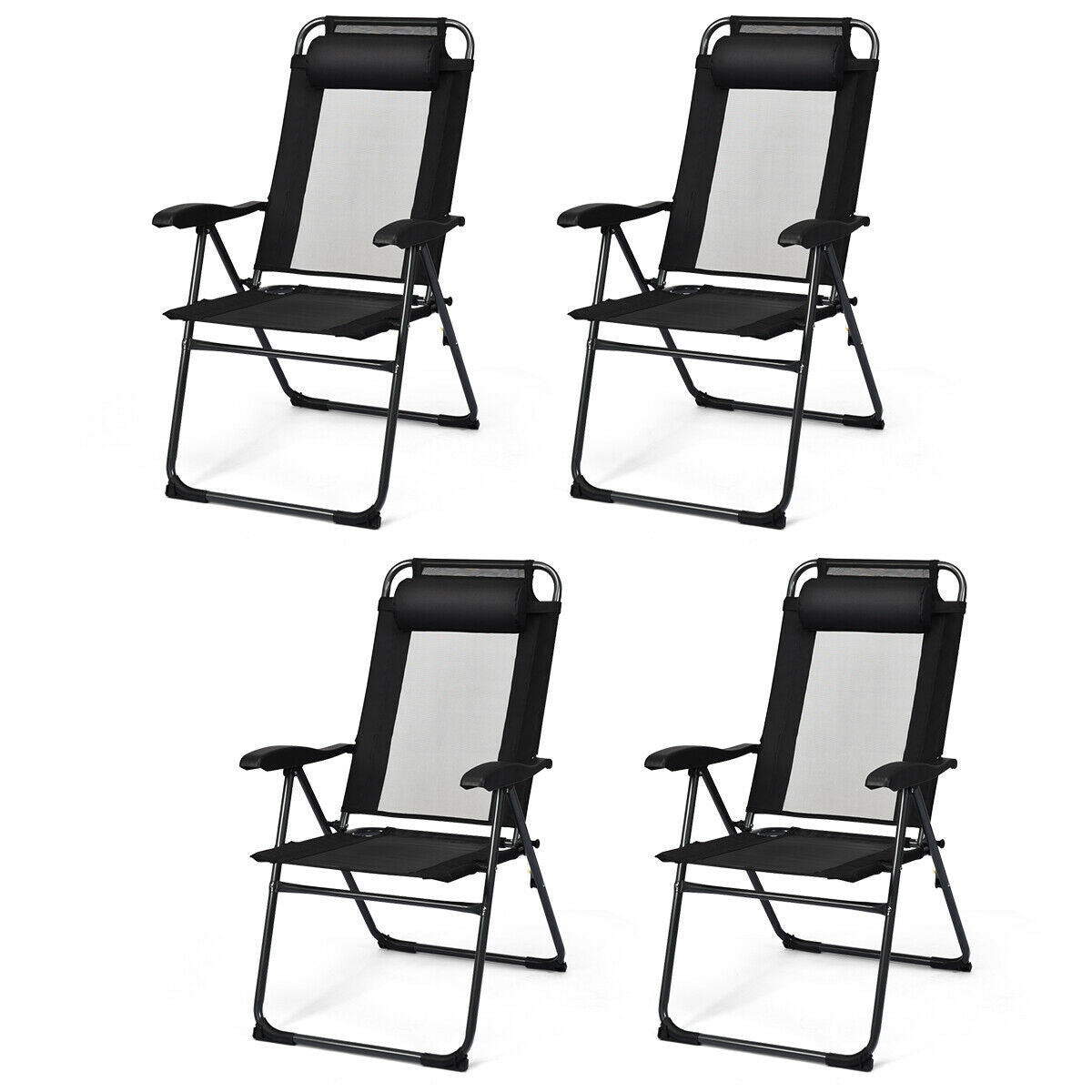 SUGIFT 4 Pieces Patio Garden Adjustable Reclining Folding Chairs with Headrests