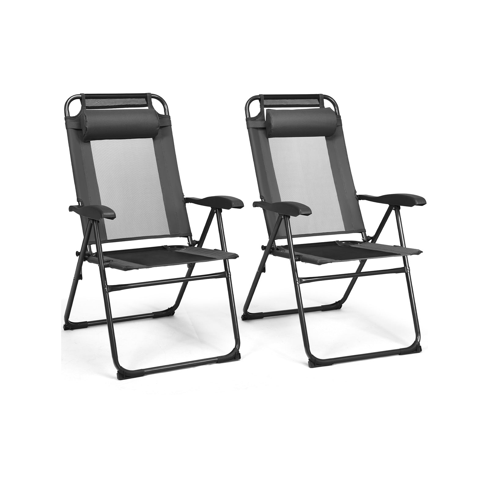 SUGIFT 2 Pieces Patio Adjustable Folding Recliner Chairs with 7 Level Adjustable Backrest