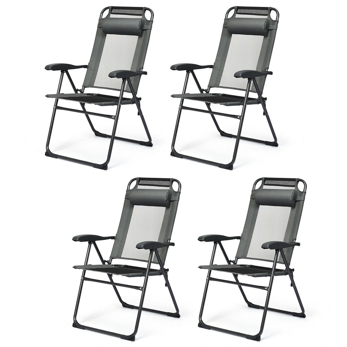 SUGIFT 4 Pieces Patio Garden Adjustable Reclining Folding Chairs with Headrests