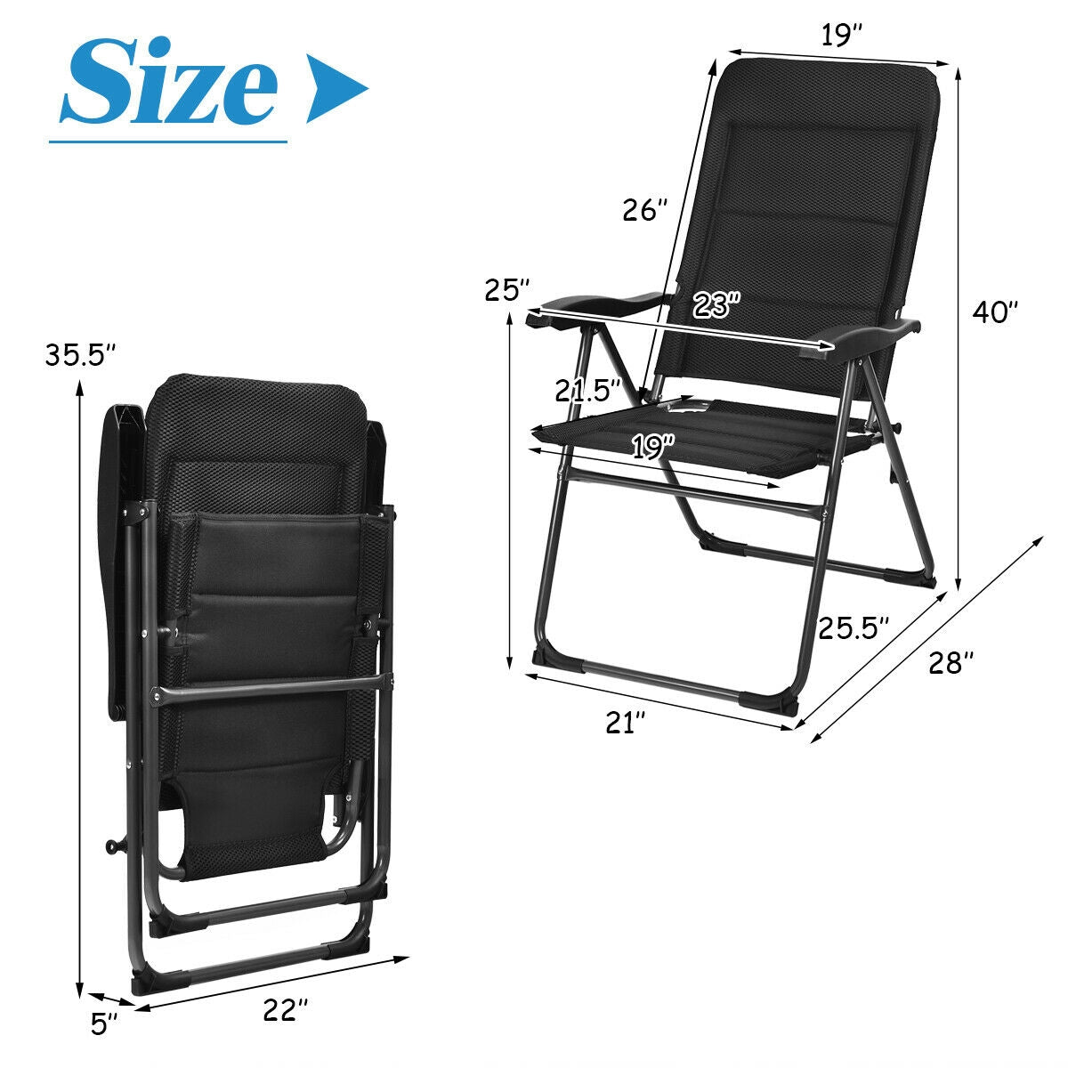 SUGIFT 2 Pieces Outdoor Folding Patio Chairs with Adjustable Backrests for Bistro and Backyard