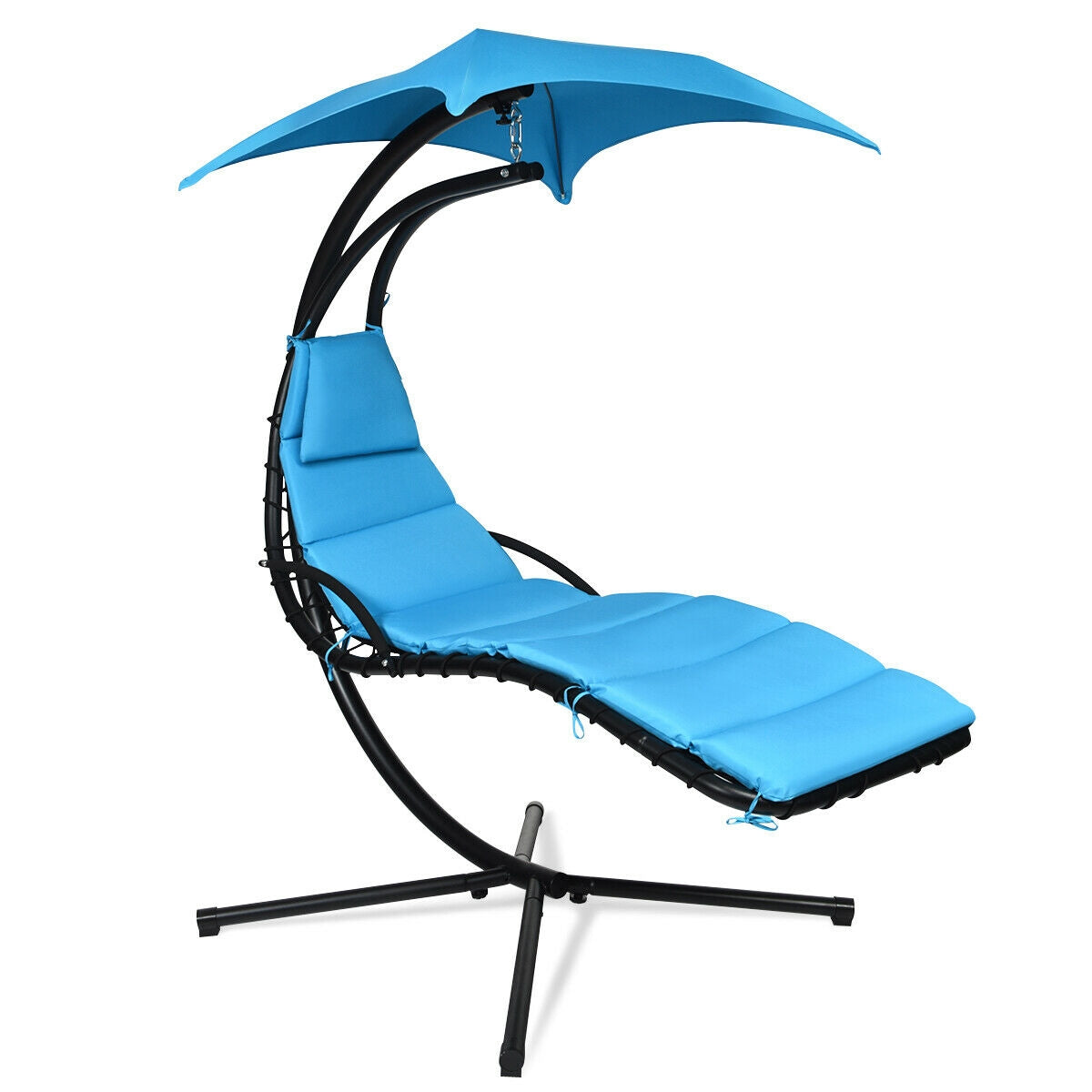 SUGIFT Hanging Chaise Lounger with Stand and Pillow for Outdoor