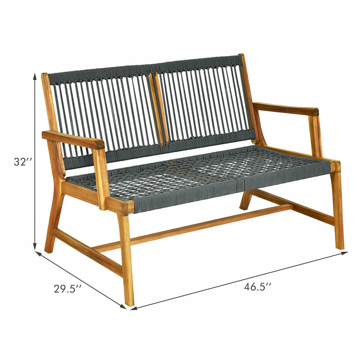 SUGIFT 2-Person Acacia Wood Yard Bench for Balcony and Patio