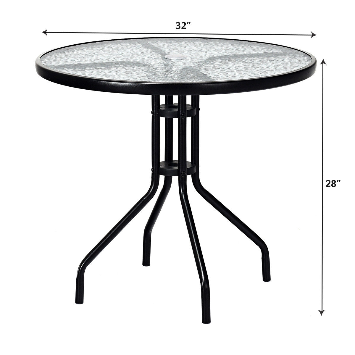 SUGIFT 32 Inch Outdoor Patio Round Tempered Glass Top Table with Umbrella Hole