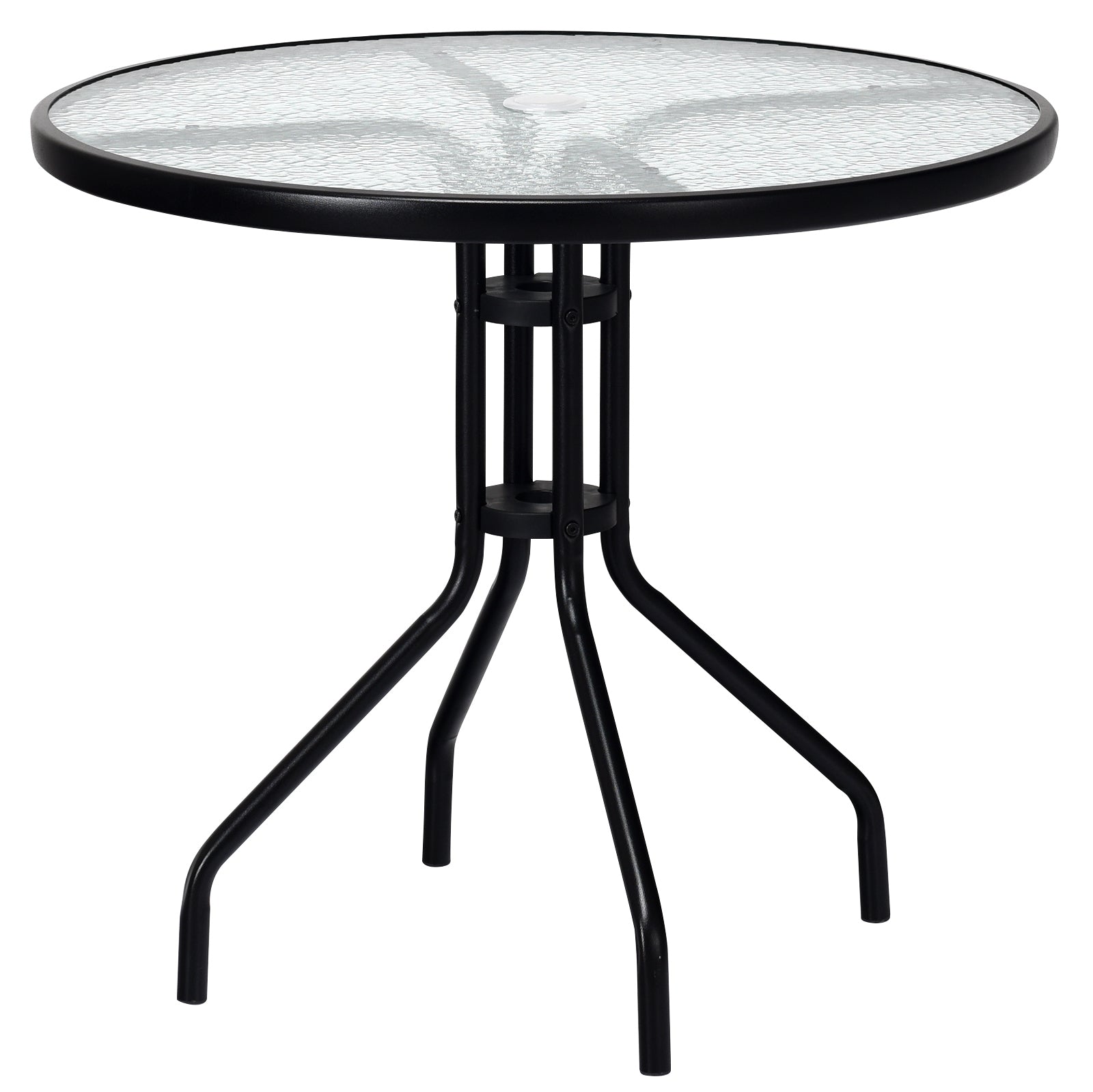 SUGIFT 32 Inch Outdoor Patio Round Tempered Glass Top Table with Umbrella Hole