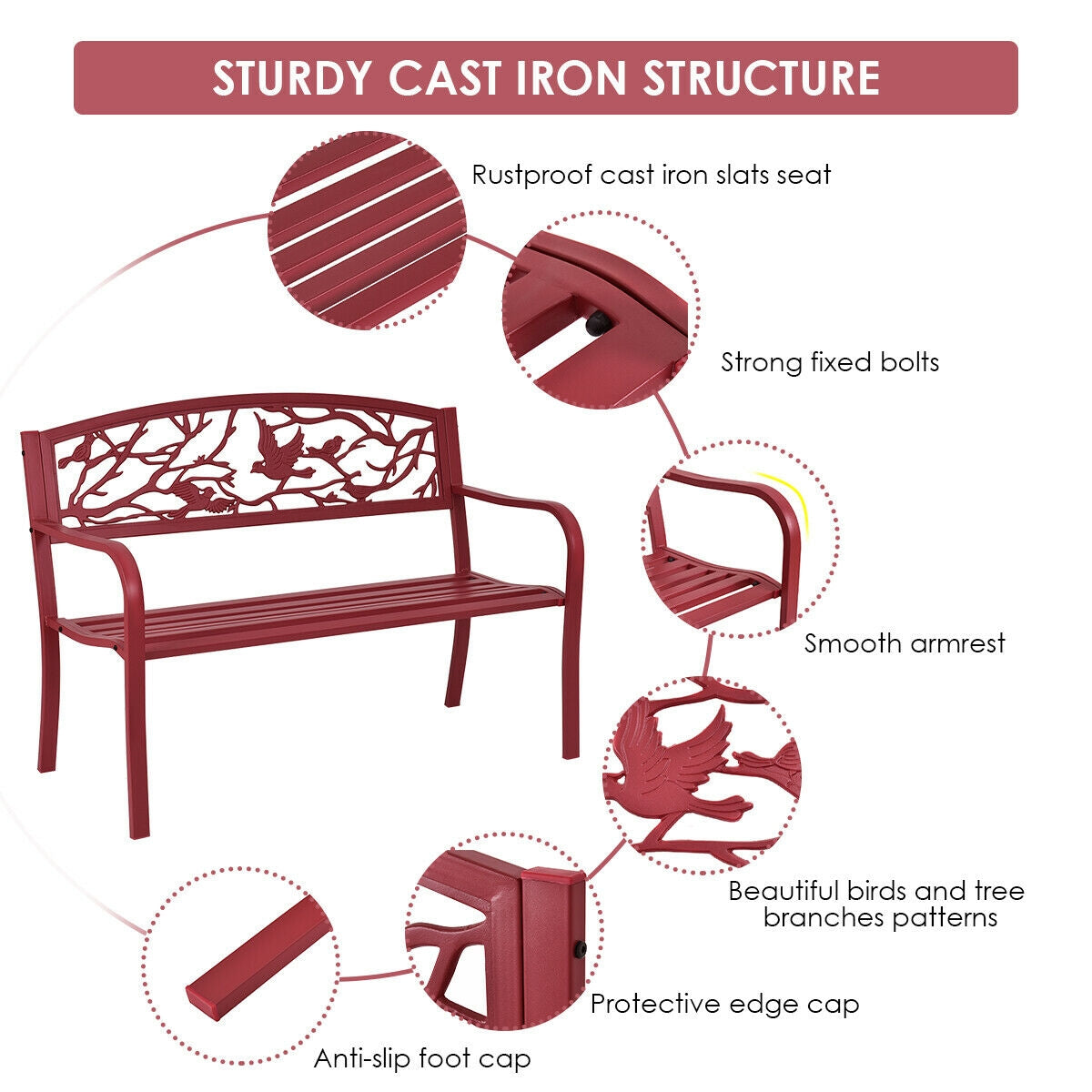 SUGIFT Patio Garden Bench Park Yard Outdoor Furniture
