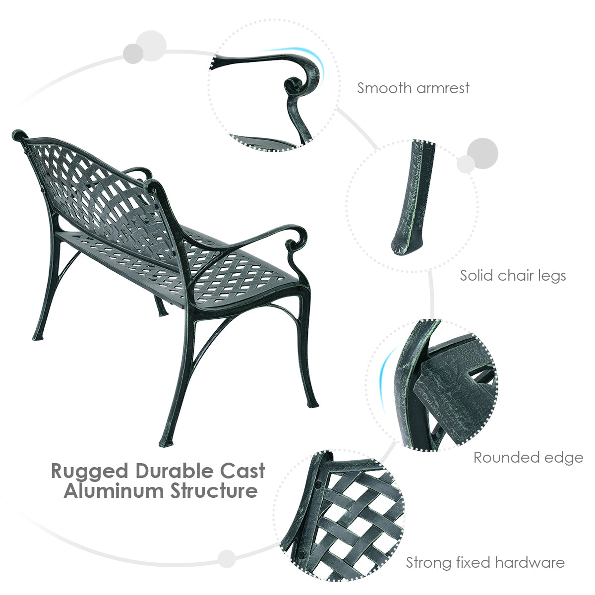 SUGIFT 40 Inch Outdoor Aluminum Antique Garden Patio Bench