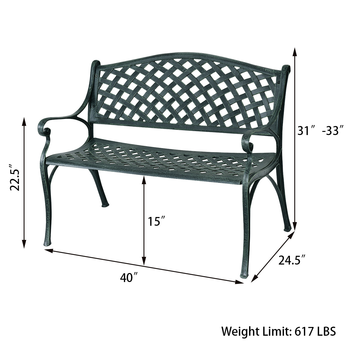 SUGIFT 40 Inch Outdoor Aluminum Antique Garden Patio Bench