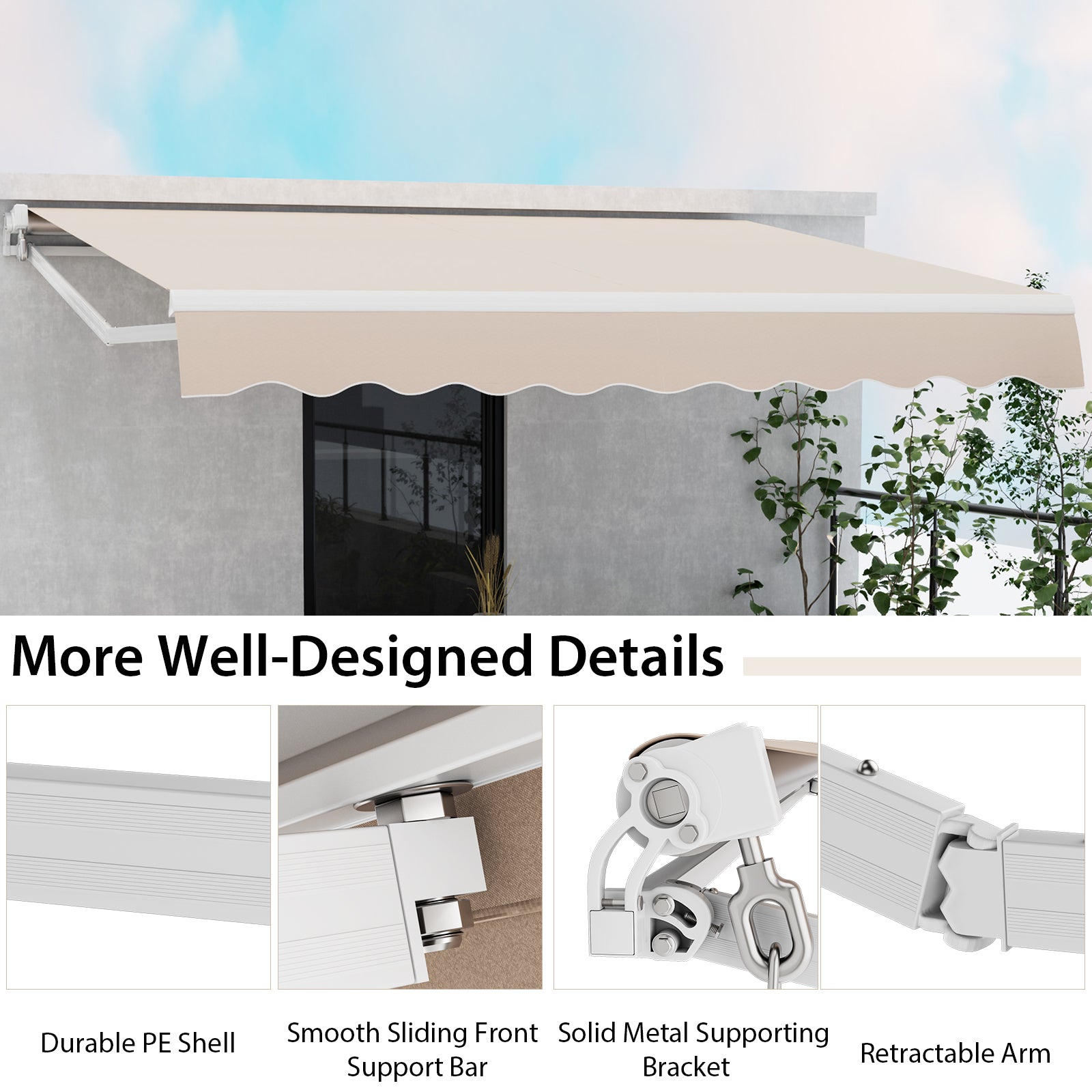 13 ¡Á 8 Feet Retractable Patio Awning Aluminum Deck Sunshade-Beige