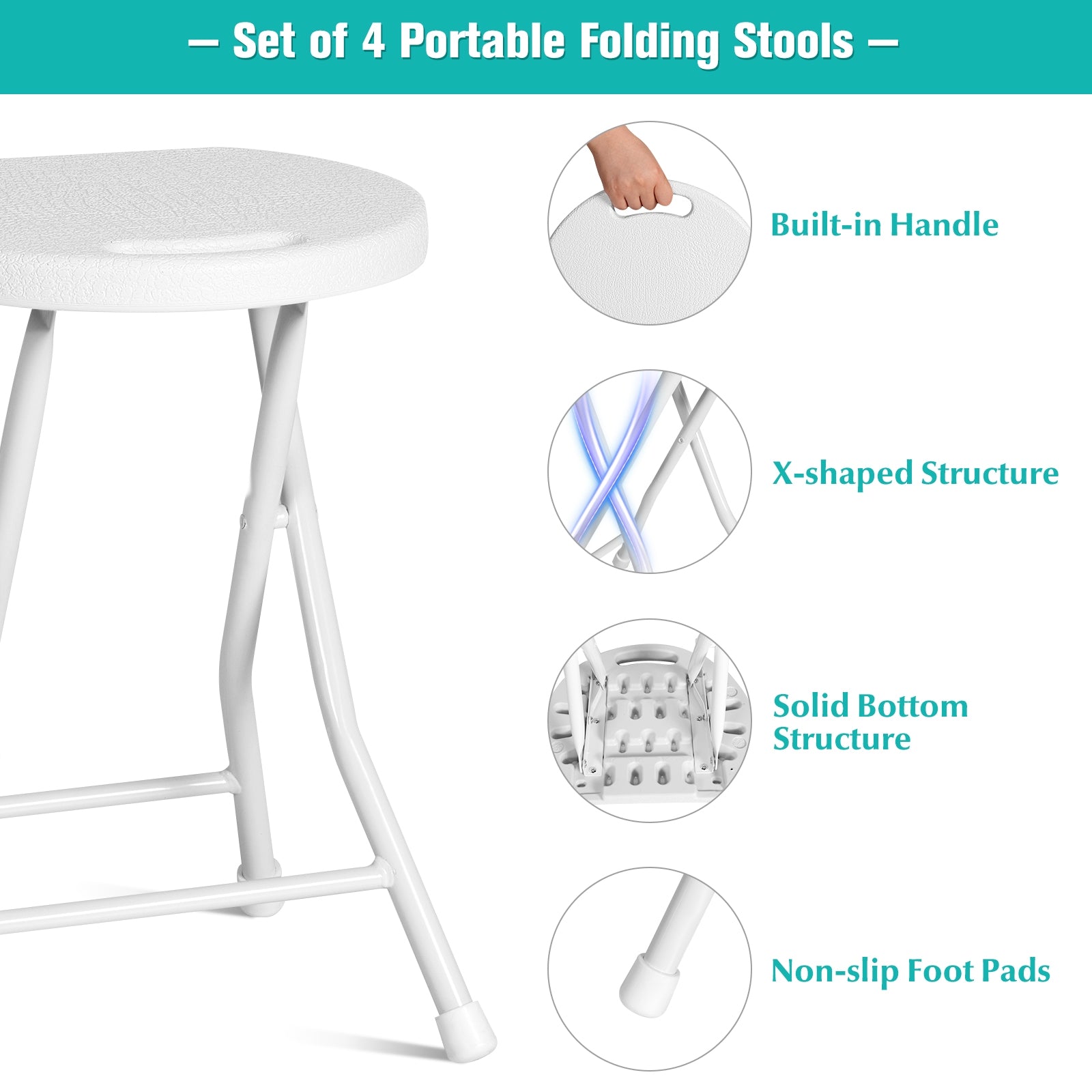 SUGIFT Set of 4 18 Inch Collapsible Round Stools with Handle