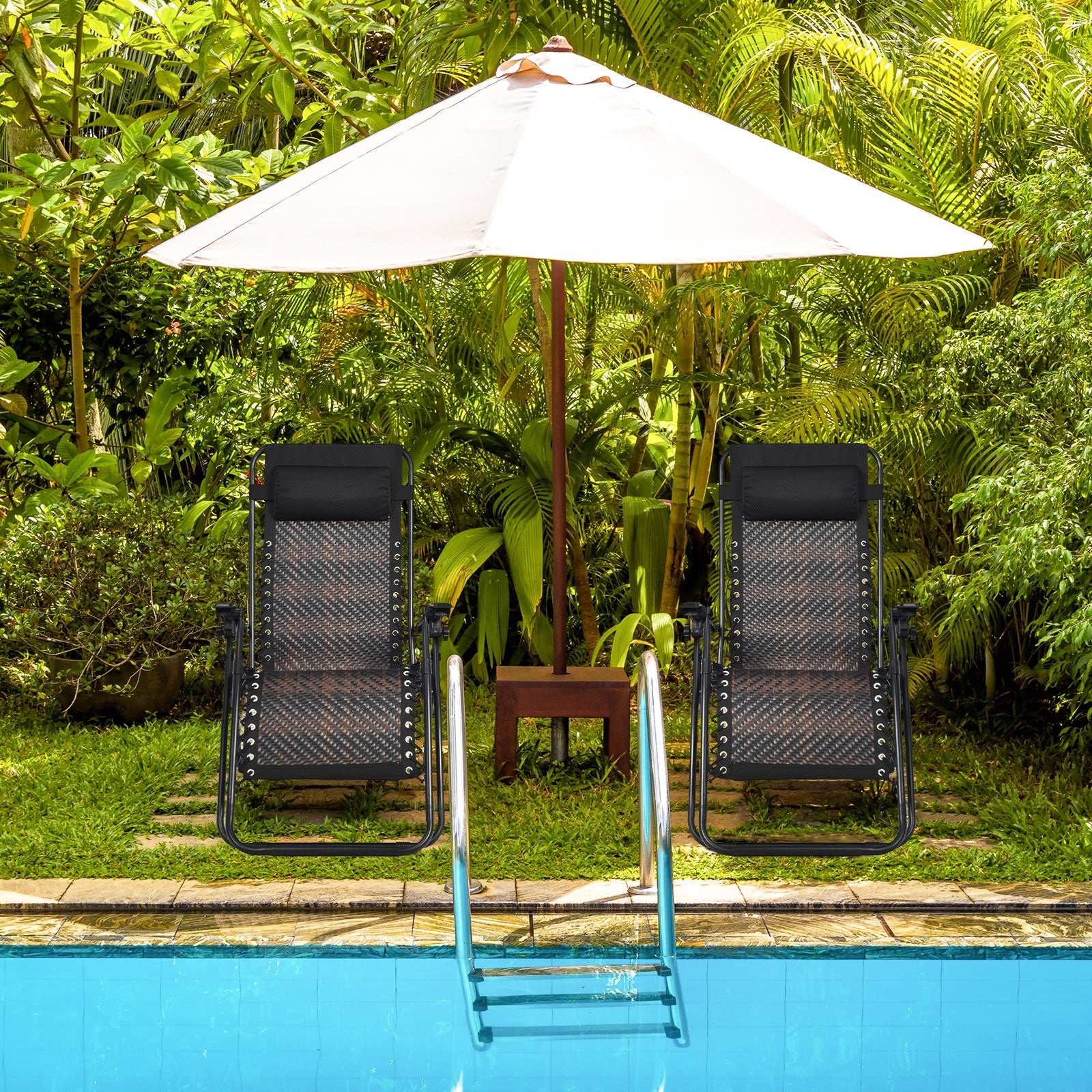 SUGIFT 2 Pieces Folding Patio Rattan Zero Gravity Lounge Chair