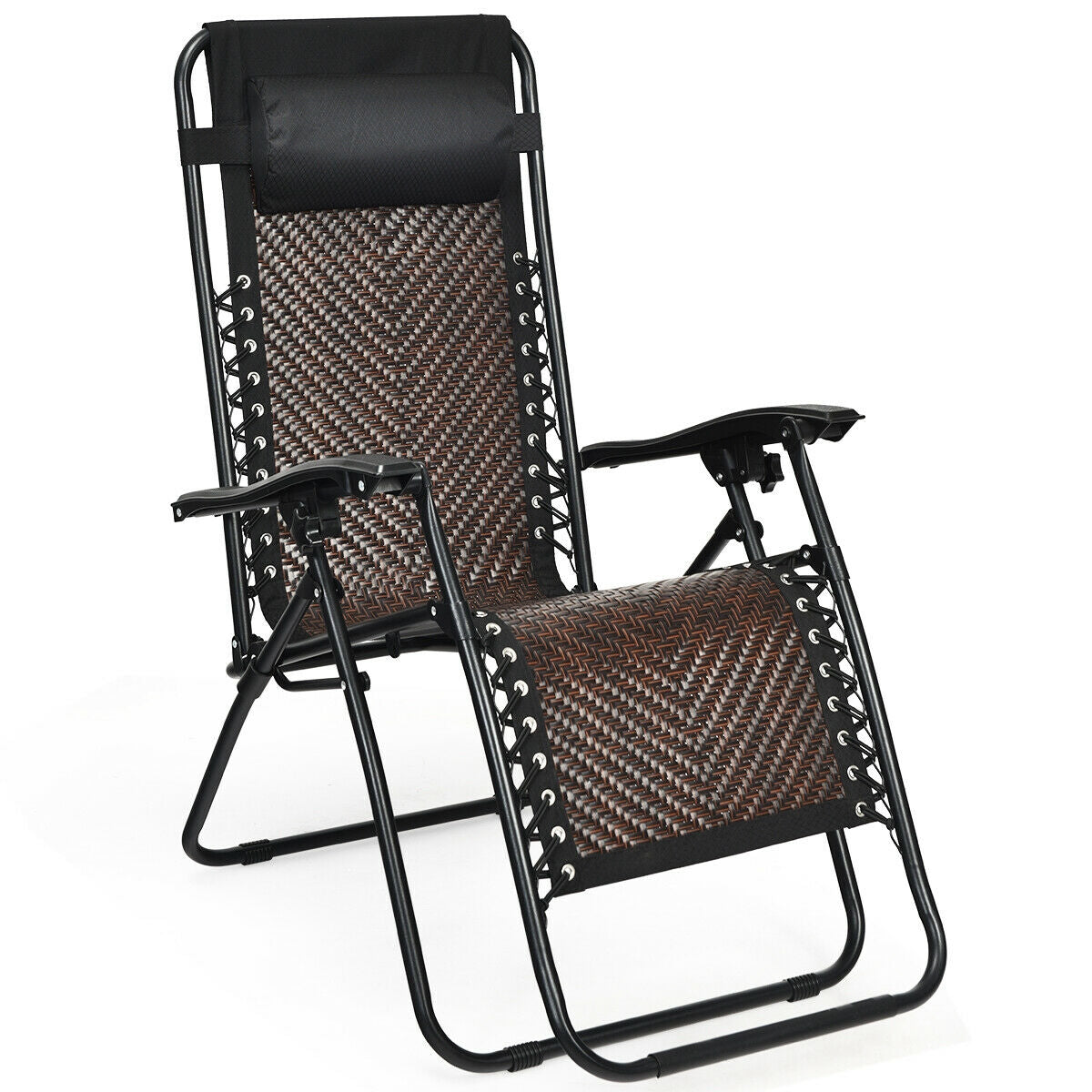 SUGIFT 2 Pieces Folding Patio Rattan Zero Gravity Lounge Chair