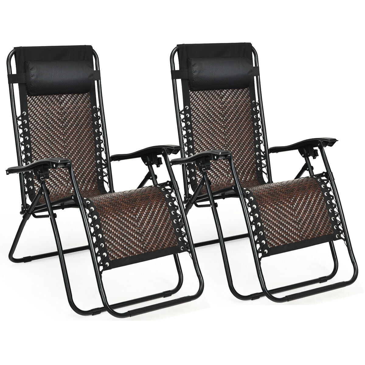 SUGIFT 2 Pieces Folding Patio Rattan Zero Gravity Lounge Chair