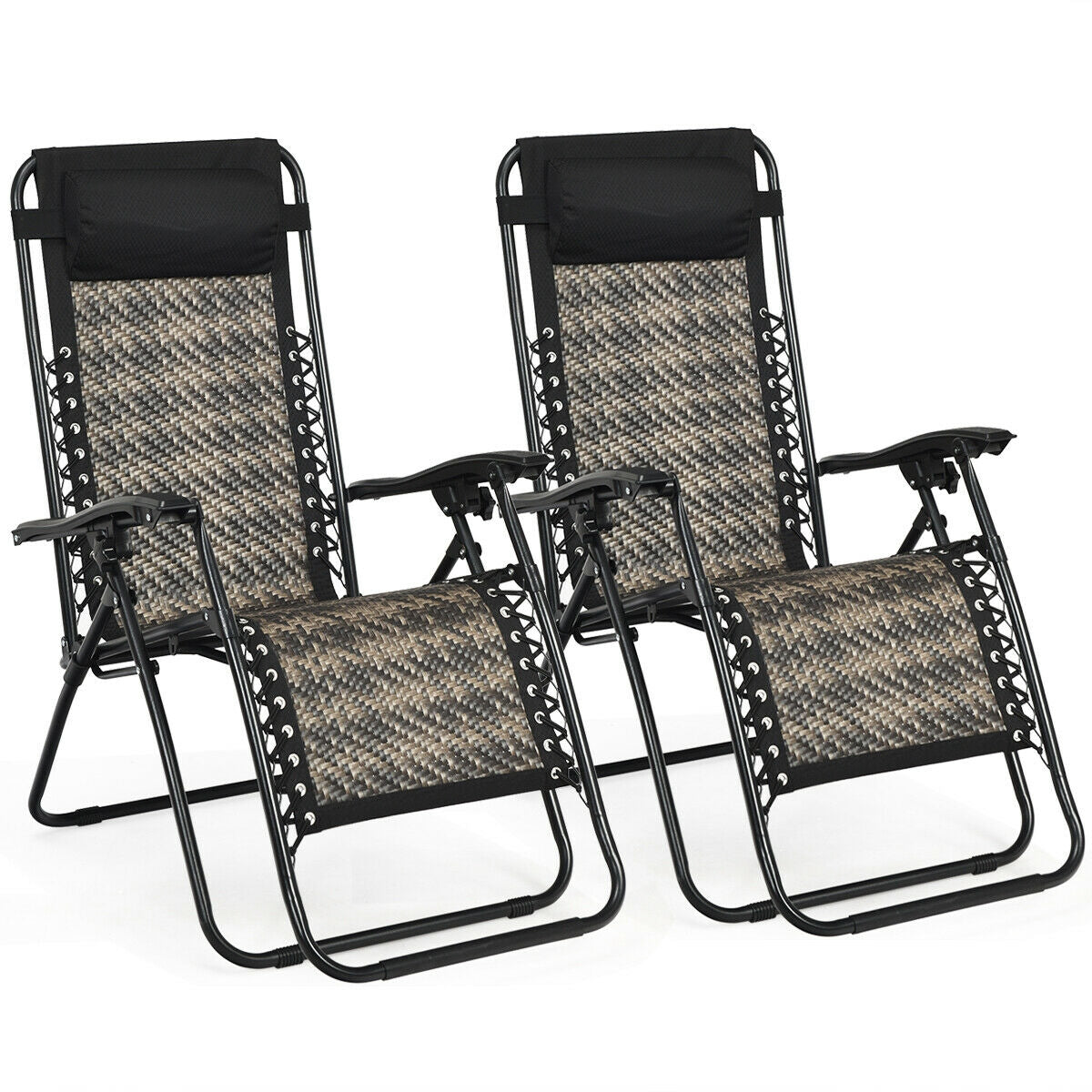SUGIFT 2 Pieces Folding Patio Rattan Zero Gravity Lounge Chair
