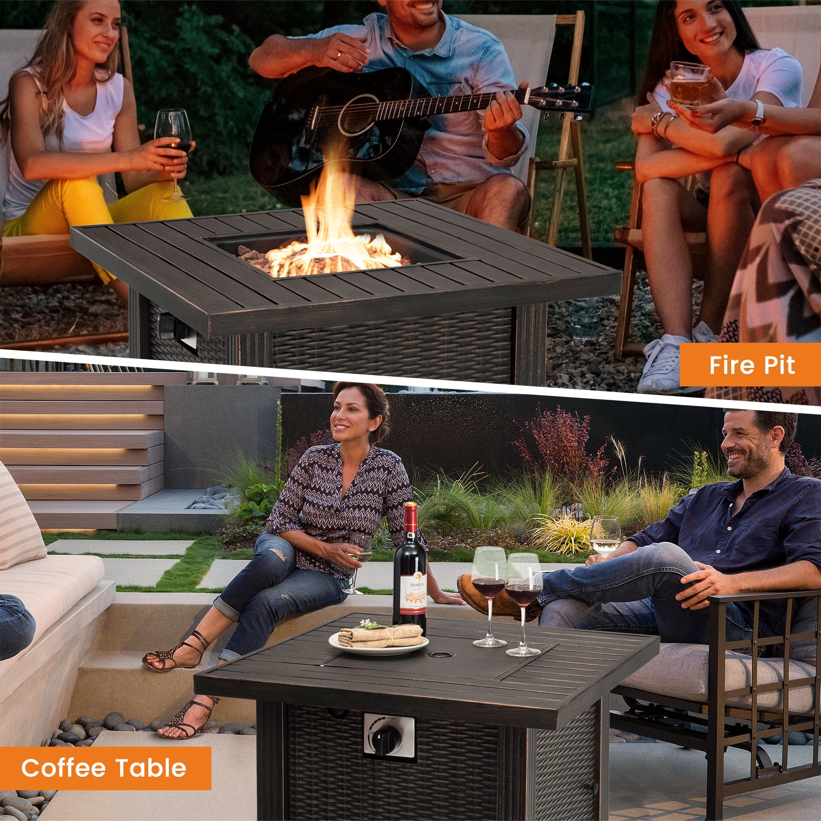 30 Inch 50000 BTU Square Propane Gas Fire Pit Table with Table Cover