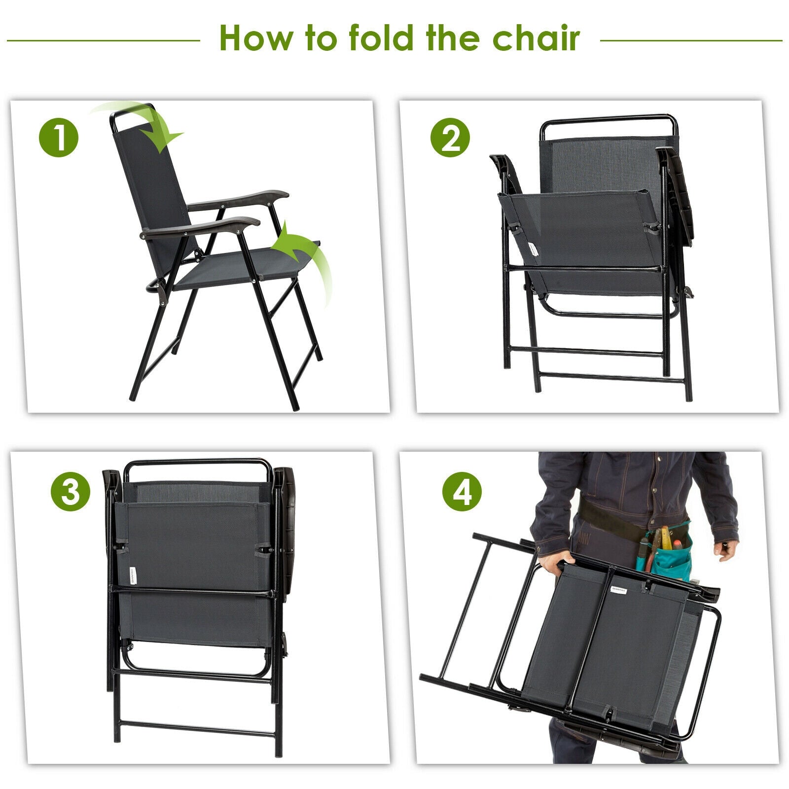 SUGIFT 4 Pieces Portable Outdoor Folding Chair with Armrest