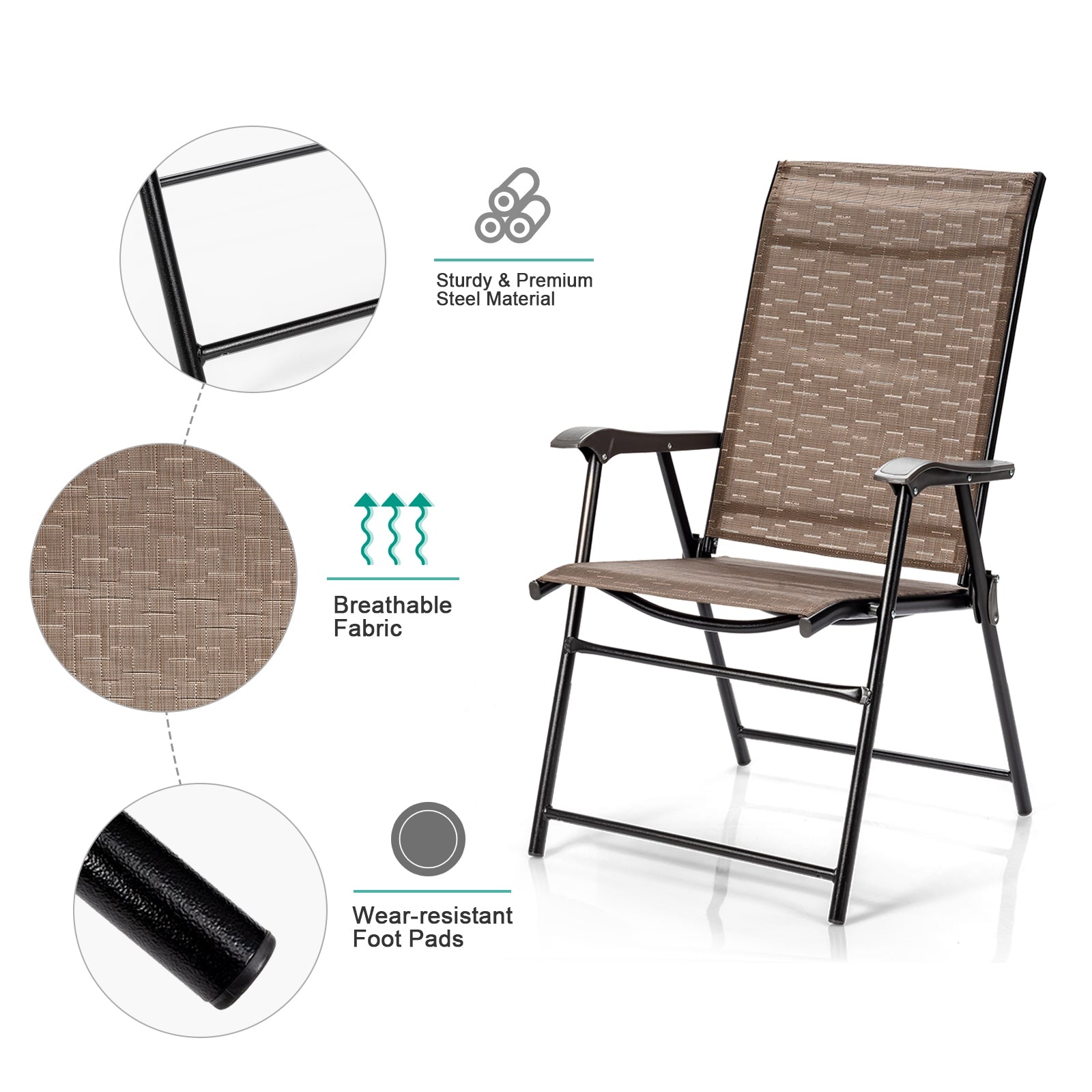 SUGIFT 2 Pieces Outdoor Patio Folding Chair with Armrest for Camping Garden