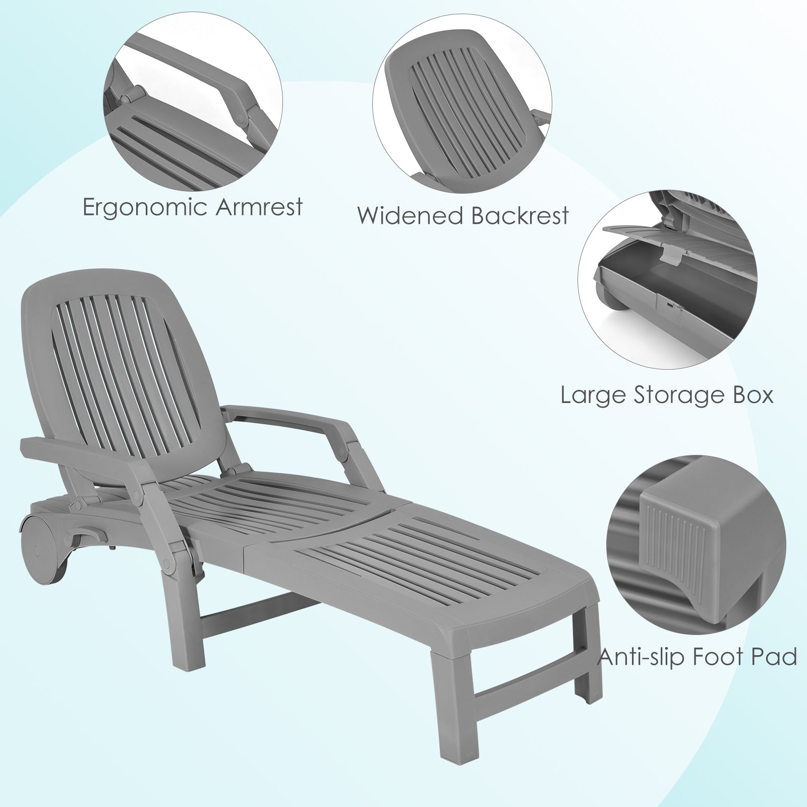 SUGIFT Adjustable Patio Sun Lounger with Weather Resistant Wheels
