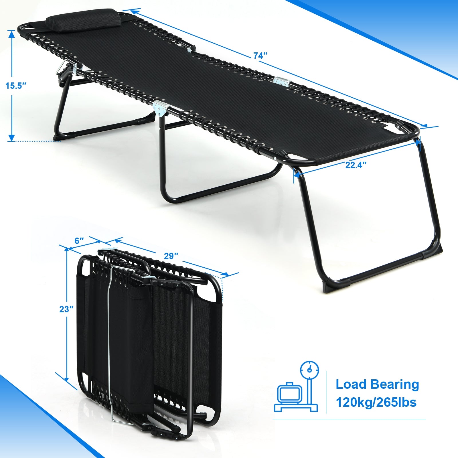 SUGIFT Folding Heightening Design Beach Lounge Chair with Pillow for Patio