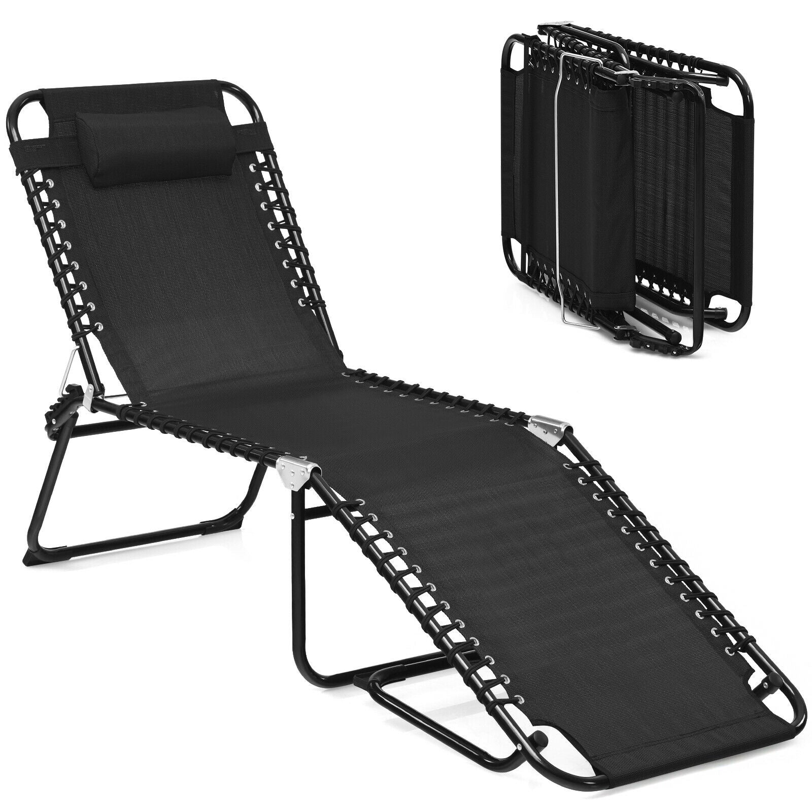SUGIFT Folding Heightening Design Beach Lounge Chair with Pillow for Patio
