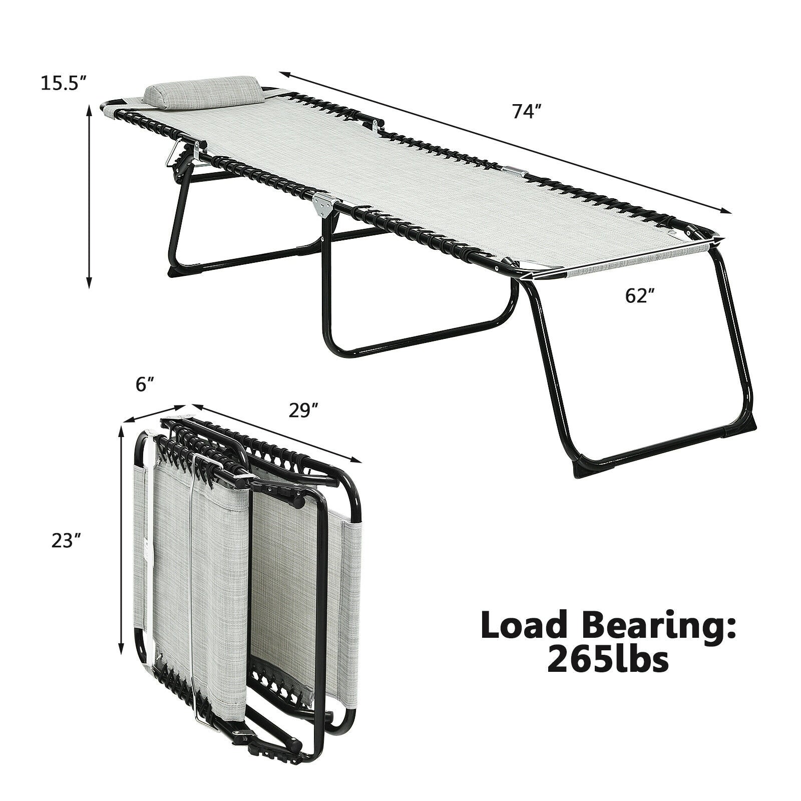 SUGIFT Folding Heightening Design Beach Lounge Chair with Pillow for Patio