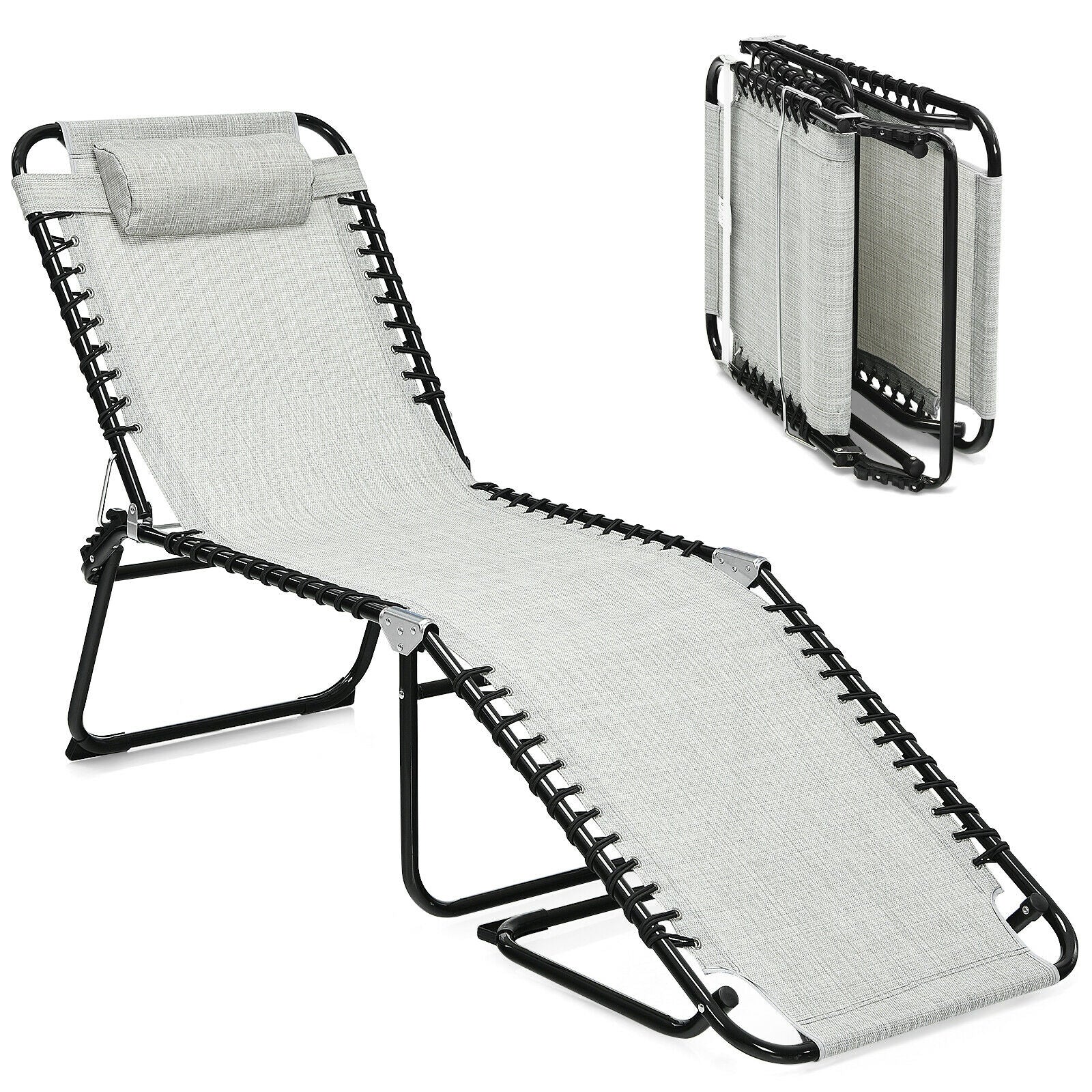 SUGIFT Folding Heightening Design Beach Lounge Chair with Pillow for Patio