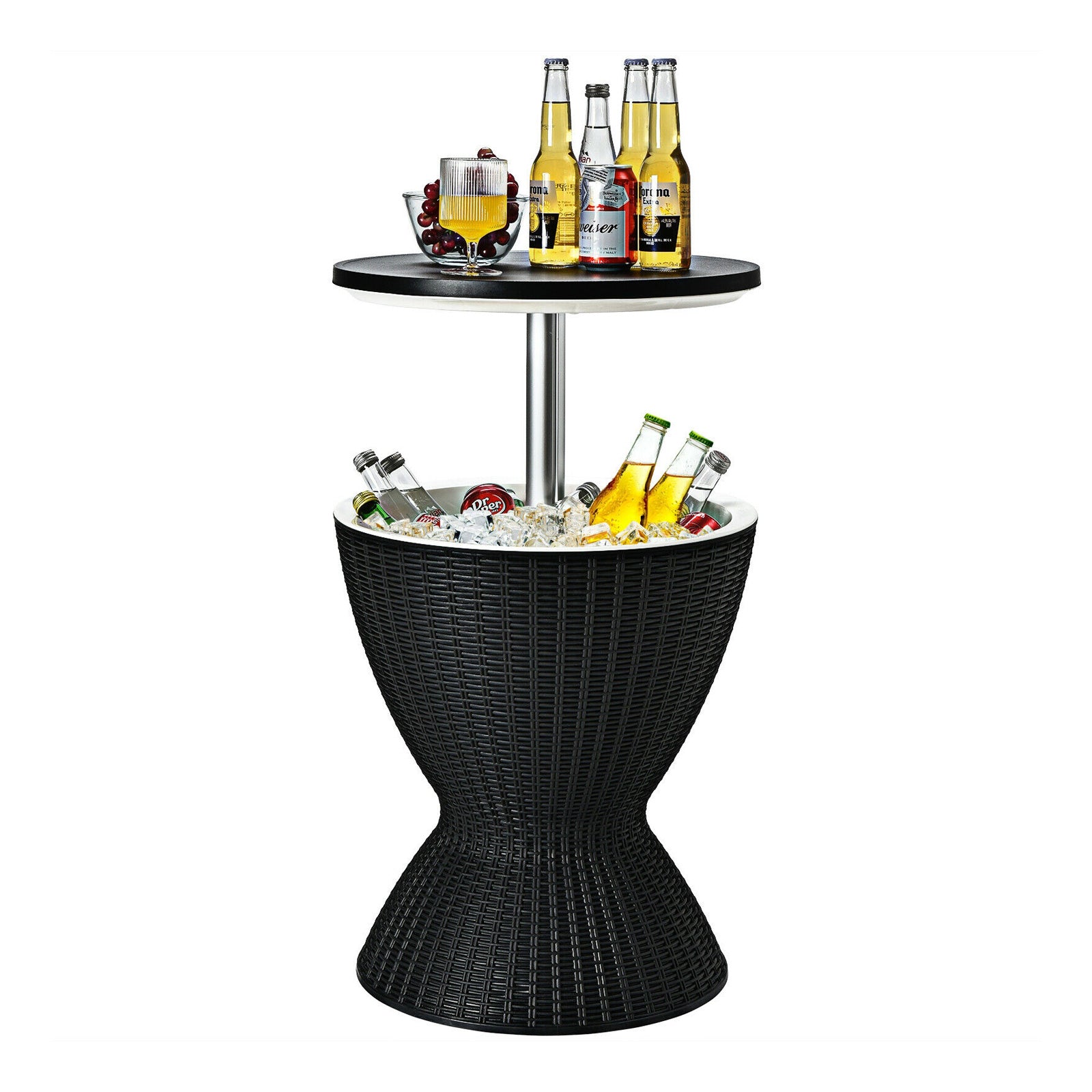 SUGIFT 3 Pieces Outdoor Rattan Bar Table with Extendable Tabletop