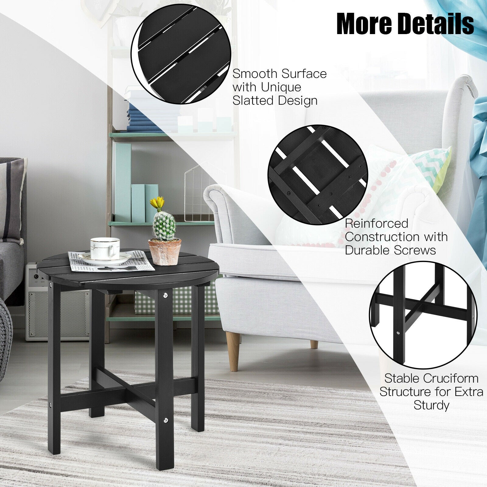 18 Inch Patio Round Side Wooden Slat End Coffee Table for Garden