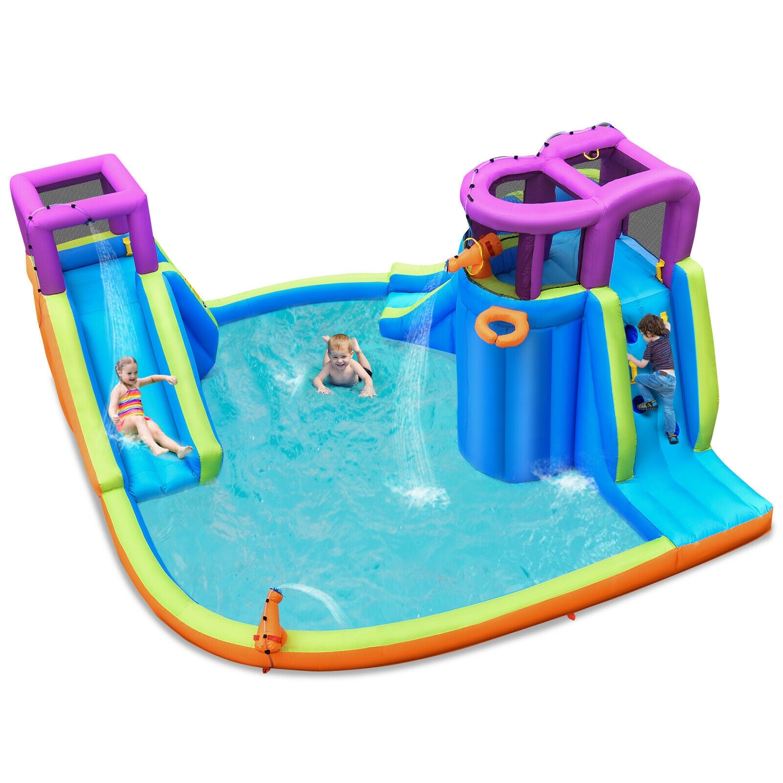 SUGIFT 6-in-1 Inflatable Dual Water Slide Bounce House Without Blower