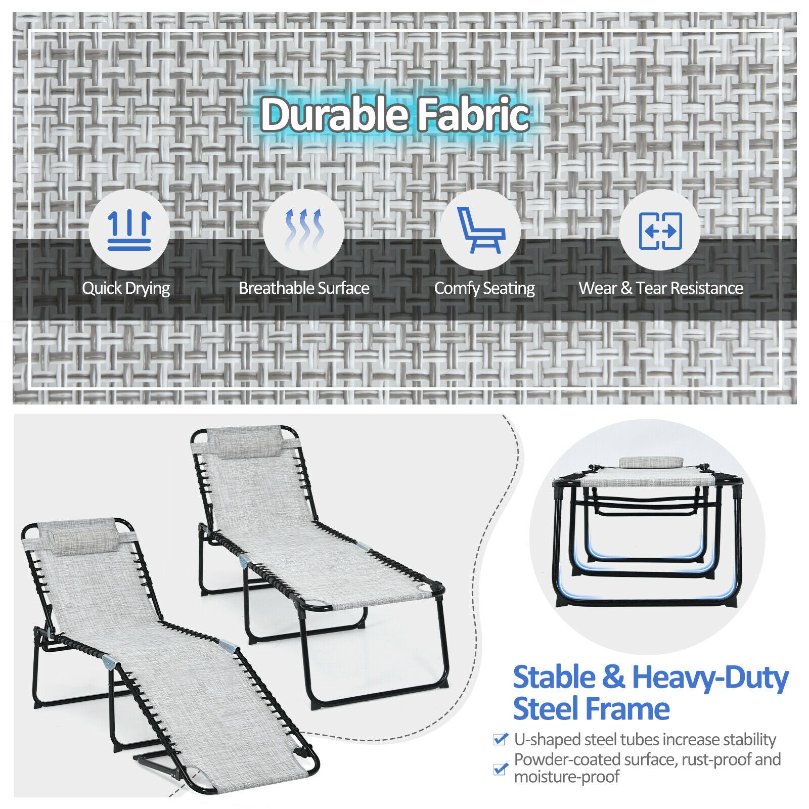 SUGIFT Foldable Recline Lounge Chair with Adjustable Backrest and Footrest