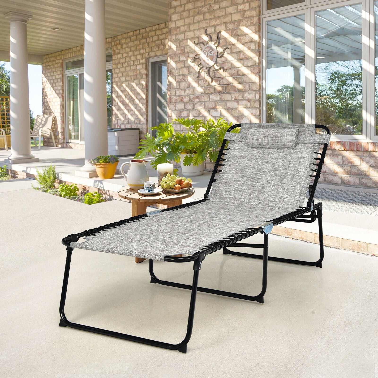 SUGIFT 4 Position Folding Lounge Chaise with Adjustable Backrest and Footrest