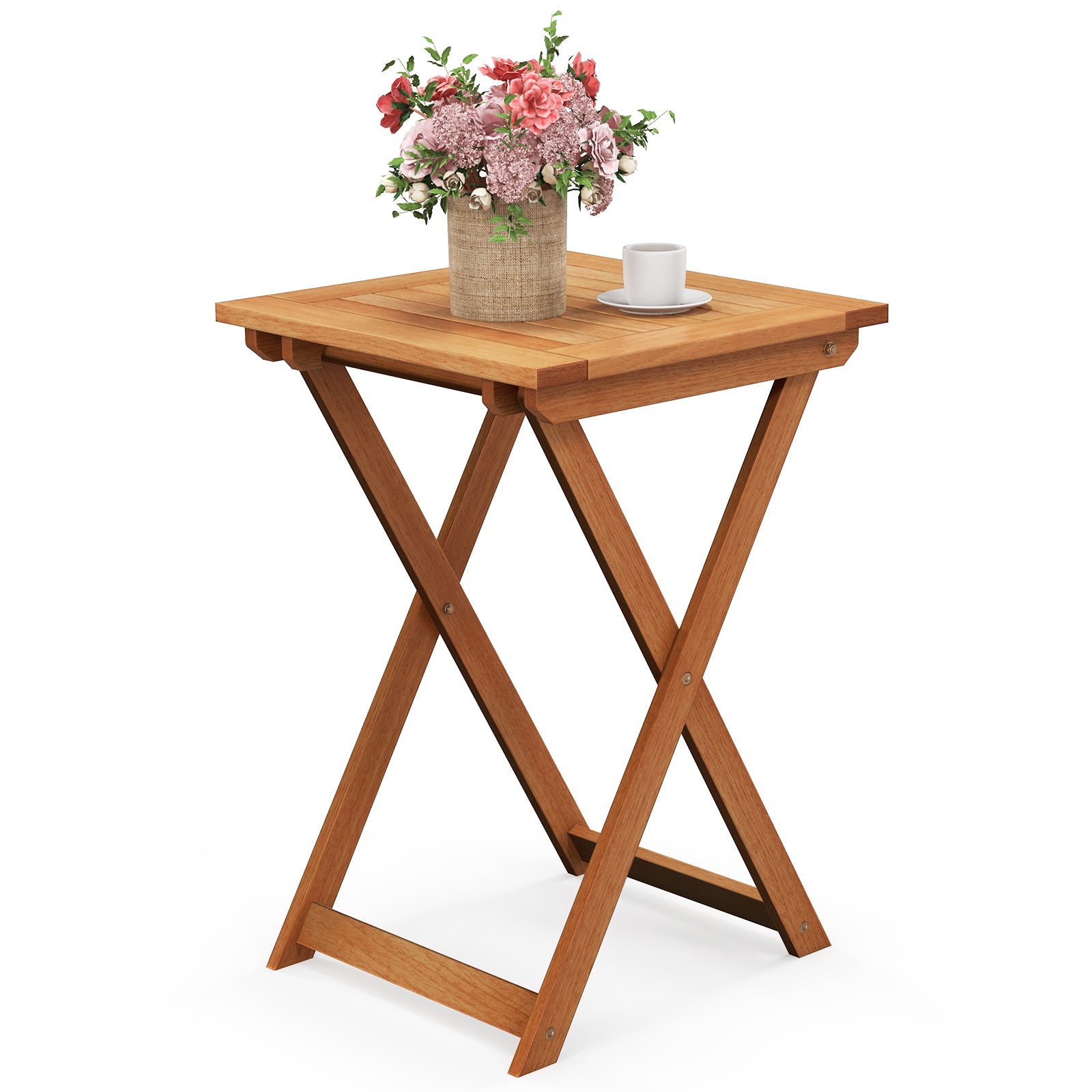 20 Inch Hardwood Patio Folding Table with Slatted Tabletop