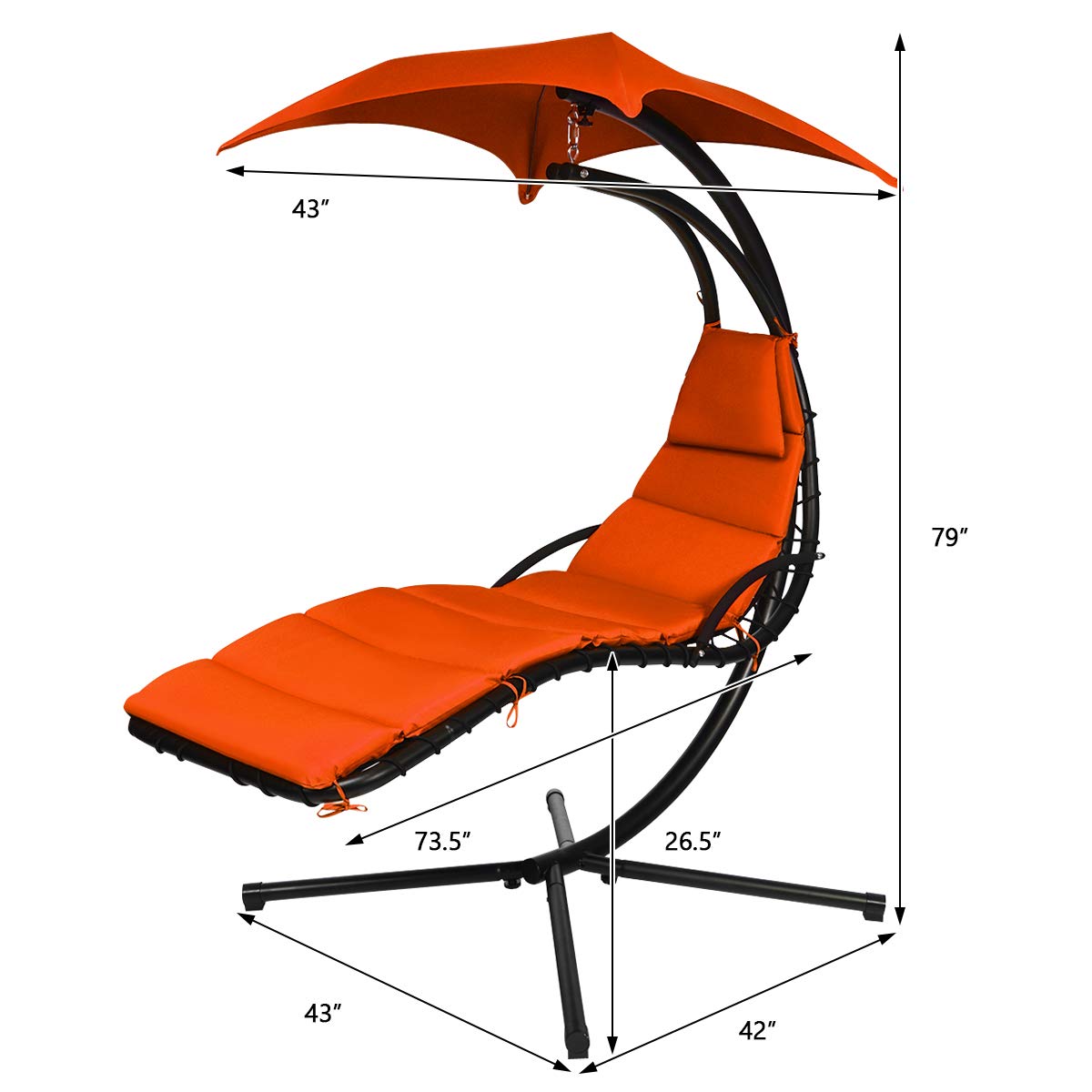 SUGIFT Hanging Chaise Lounger with Stand and Pillow for Outdoor